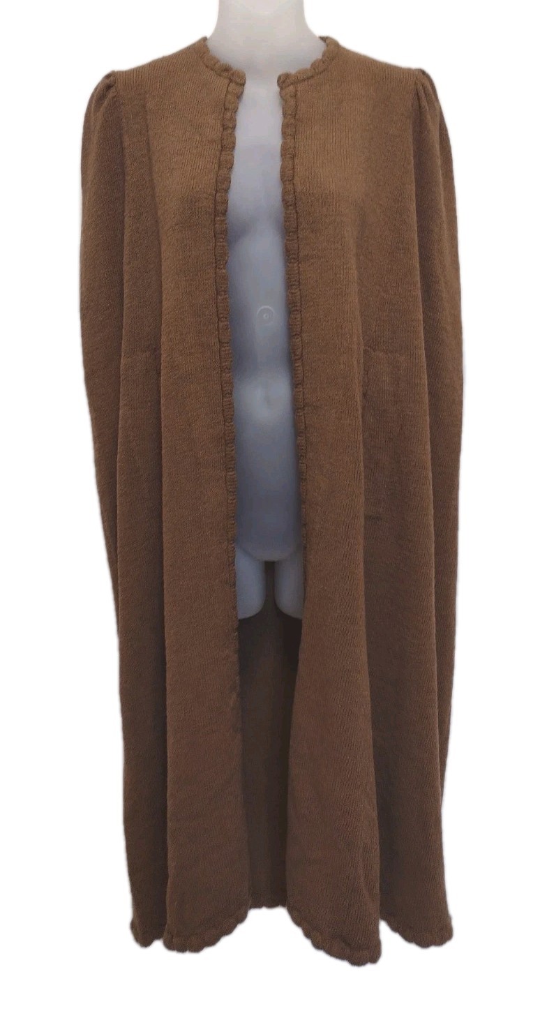 70s Adolfo Saks Fifth Ave Cape Ruana Cloak Wool Rayon Brown Open Front Boho Luxe