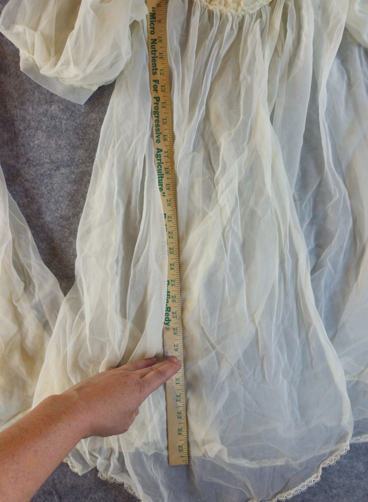 1960s Vintage Babydoll Sheer Ivory Nylon Nightgown Peignoir Set Lace Detail READ