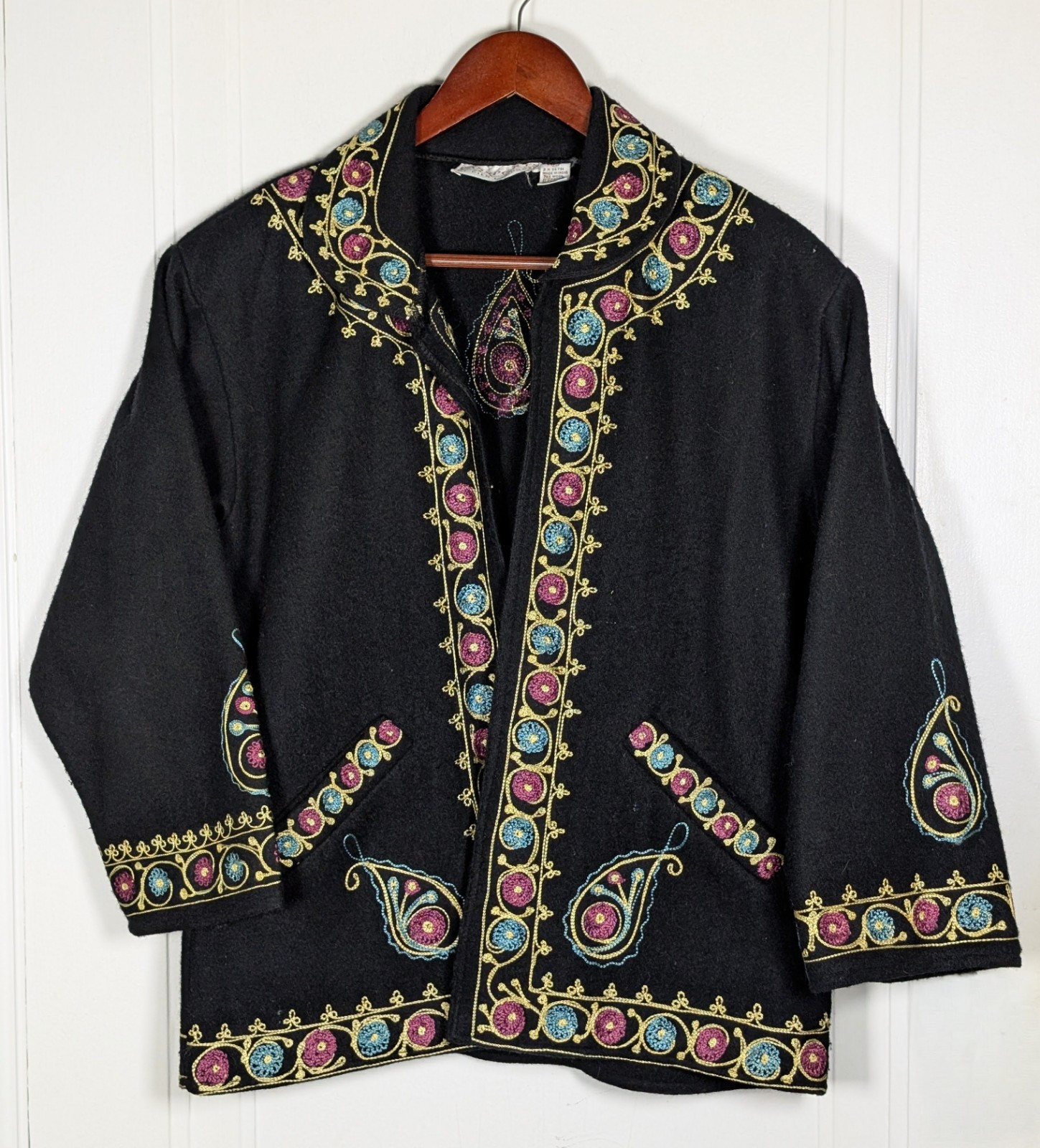Vintage Passports Of Pier 1 Wool Embroidered Jacket 90s Paisley Women’s Large