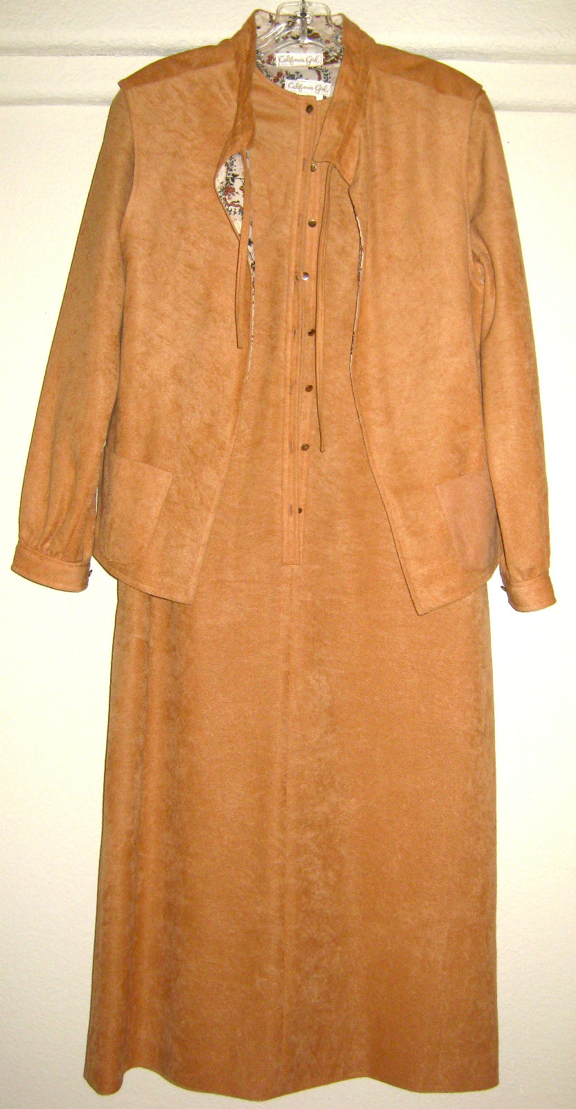 Peachy 'California Girl’ Vintage Apricot 2 PC Dress & Vest w/gold buttons Sz 14