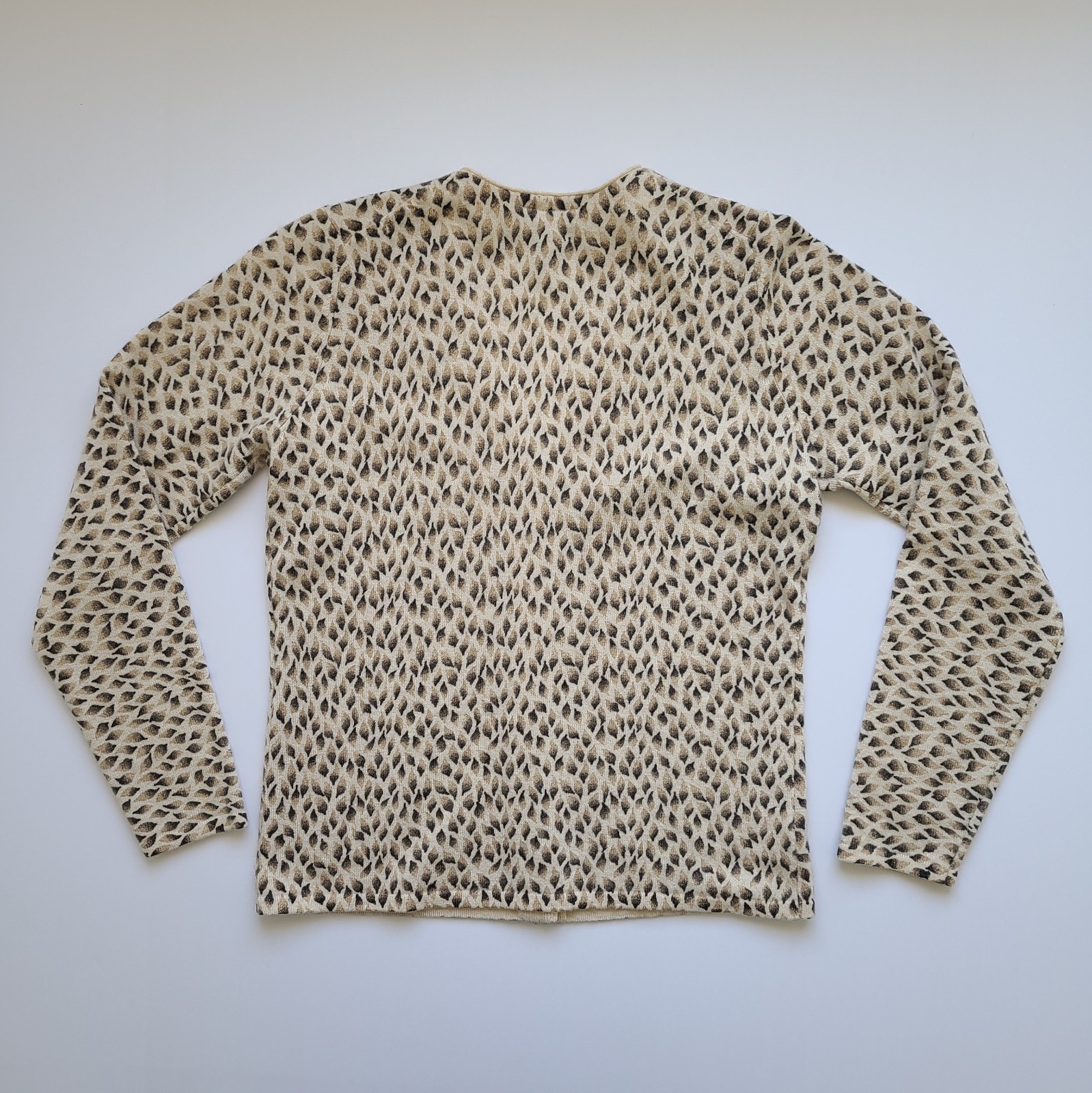 Vintage 2000s Ann Taylor Cardigan Sweater S Wool Angora Blue Label Beige Print
