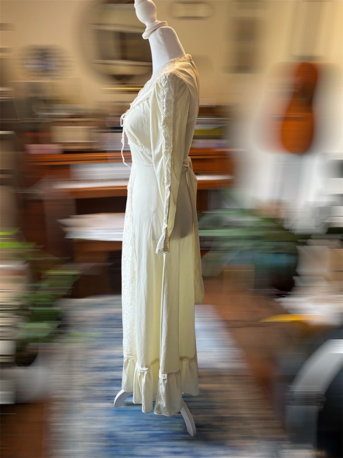 1970s Cream Prairie Style Wedding Dress