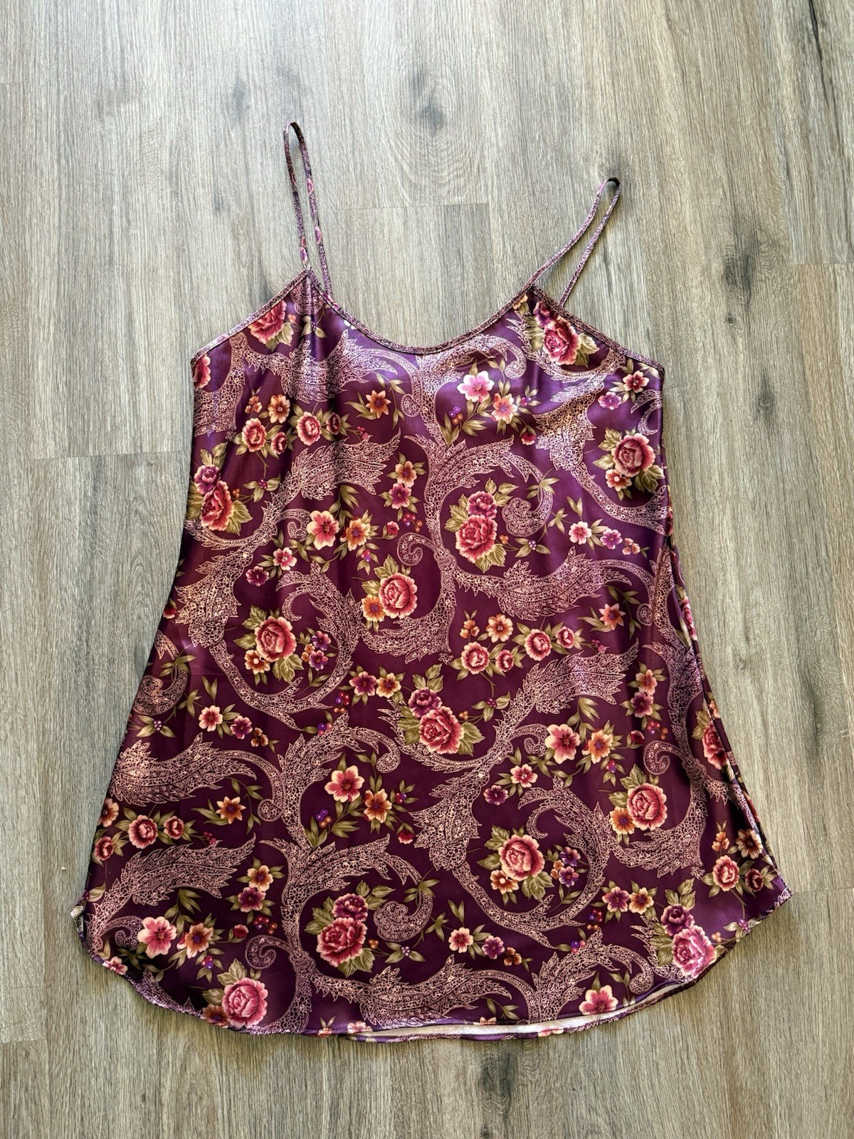 Vtg 90s Kathryn Floral Paisley Robe Chemise Set L Purple Satin UNWORN NWOT