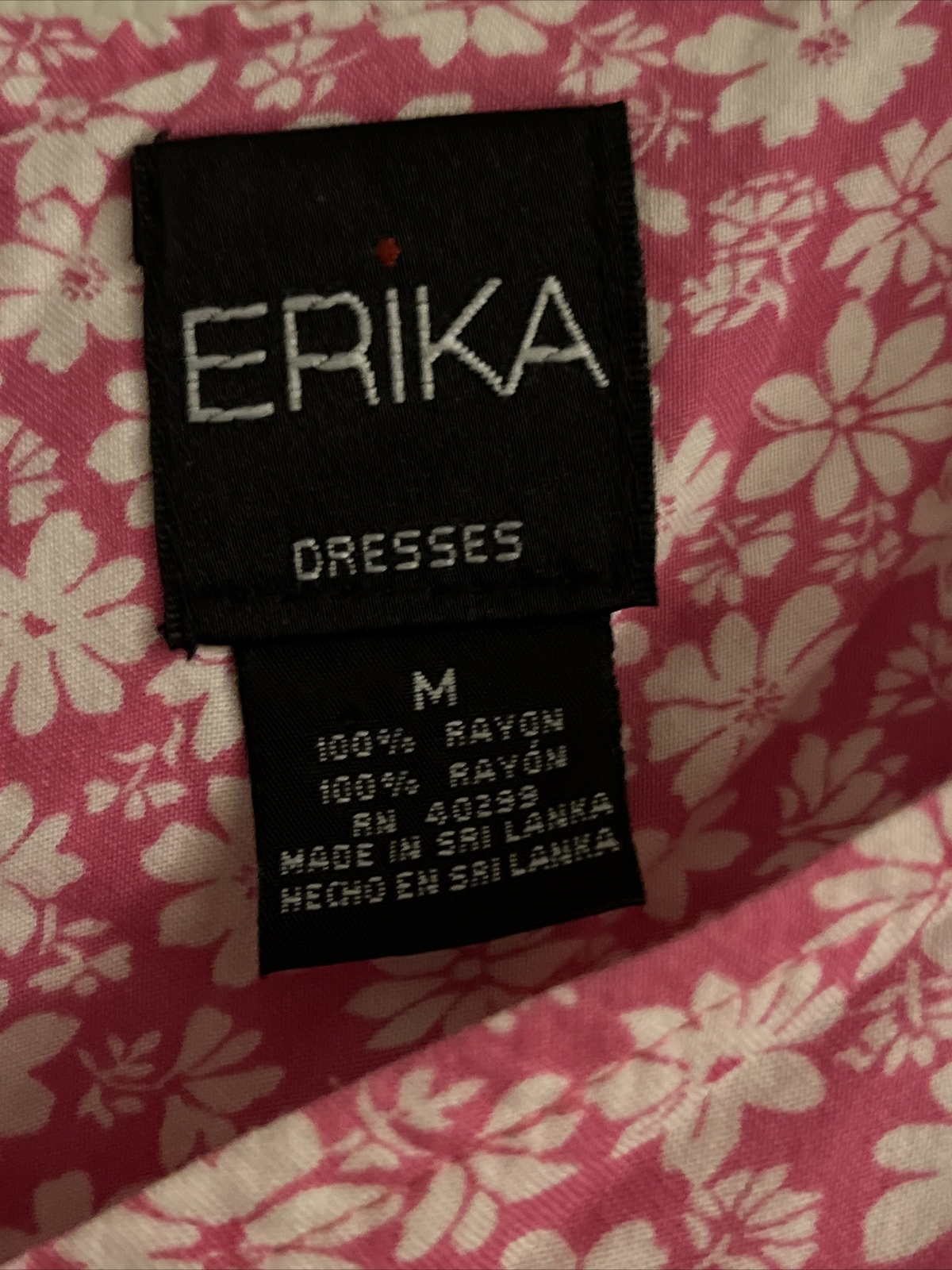Vintage 1990’s ERIKA Hot Pink Floral Rayon Button Front Dress Sz M Cottagecore