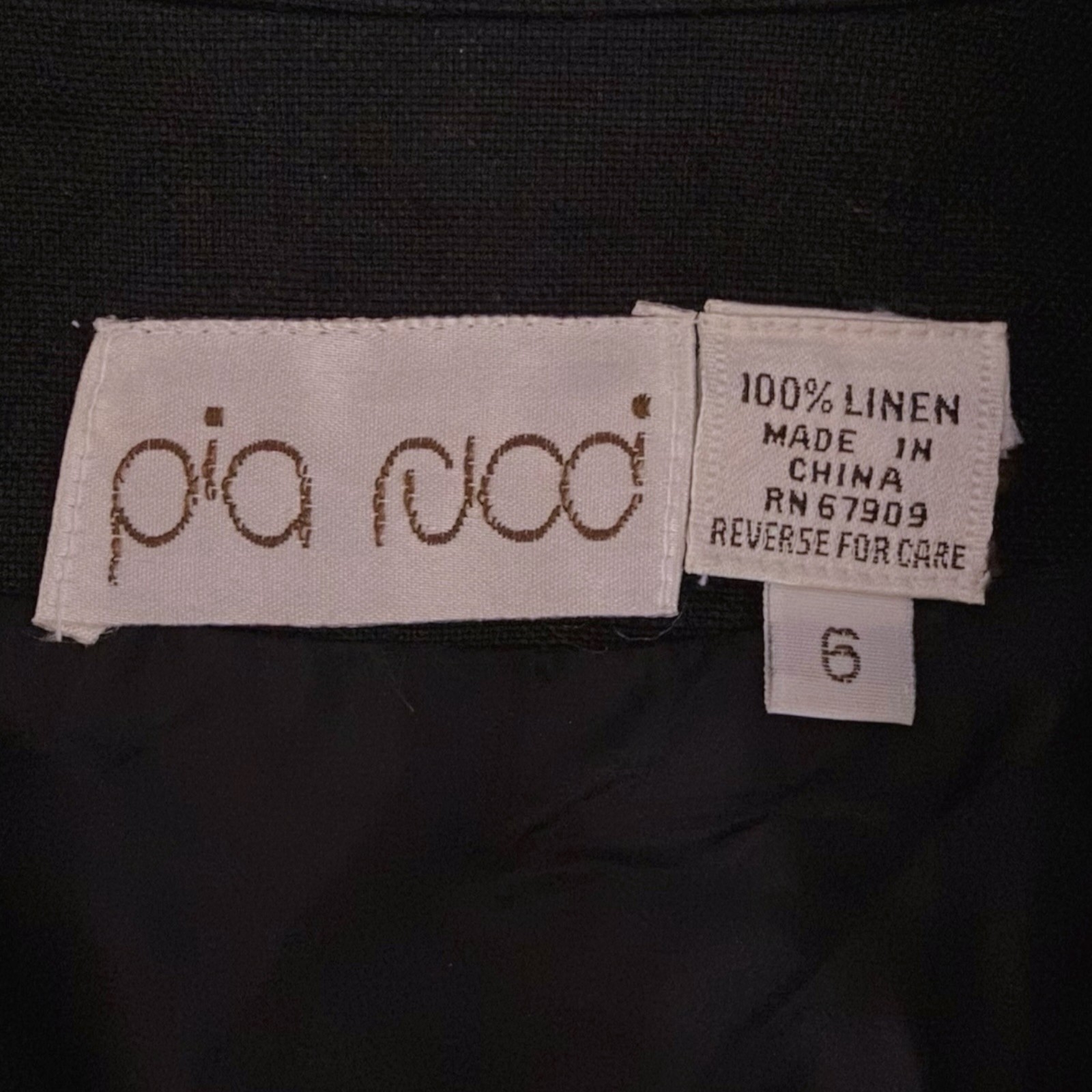 Vintage Pia Rucci Black Linen Cropped Spencer Jacket Military Beaded Blazer Sz 6