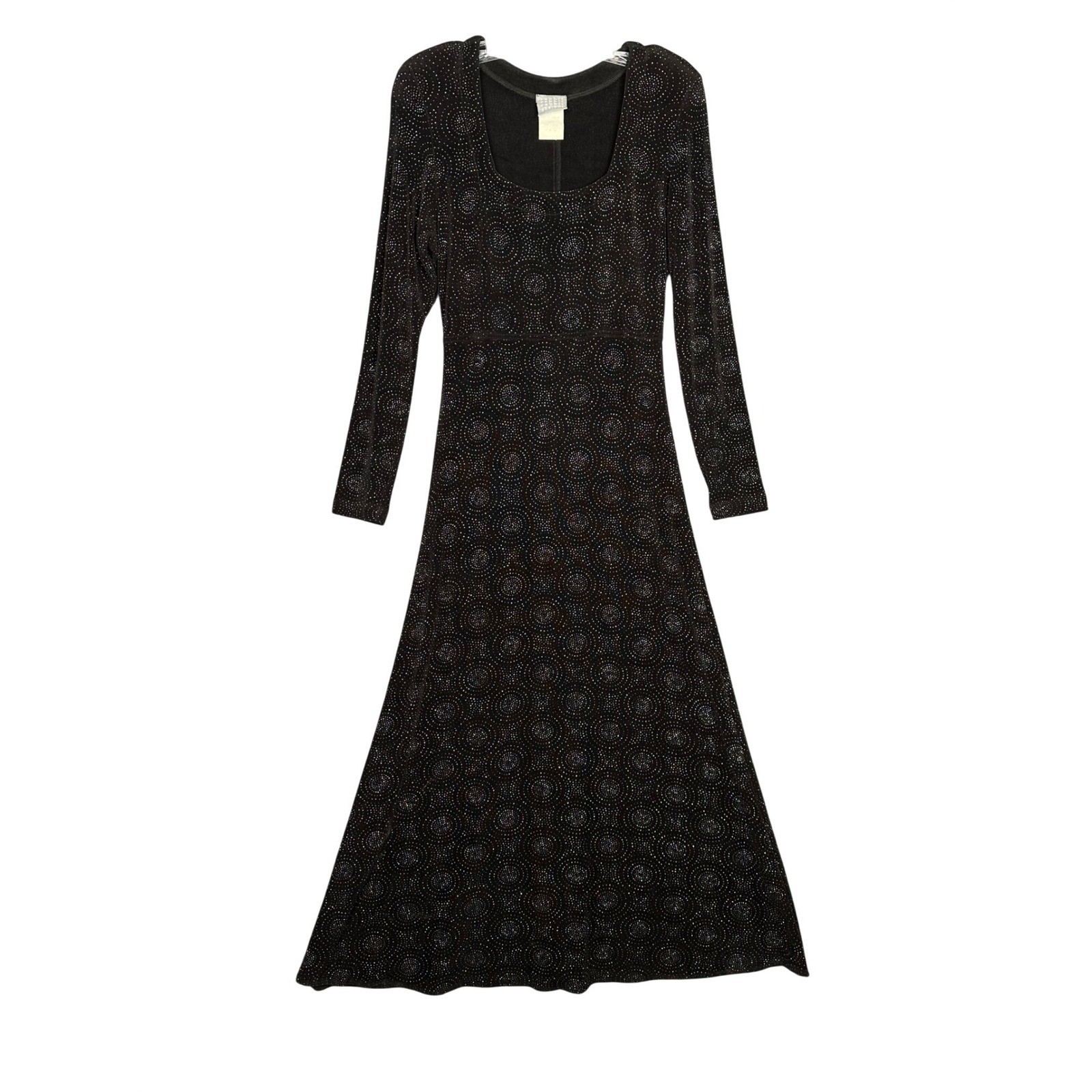 Rabbit Designs Womens Vintage Shimmer Glitter Maxi Dress Black 10 Whimsigoth Y2K