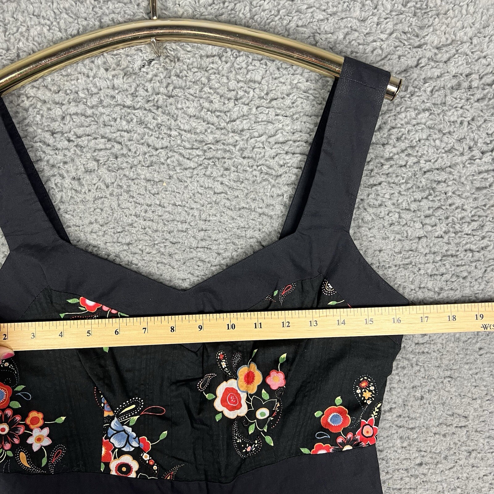 NWT Vtg 90s Mica Black Sundress Floral Fit & Flare A-Line Sz 8 Pinup Whimsy Goth
