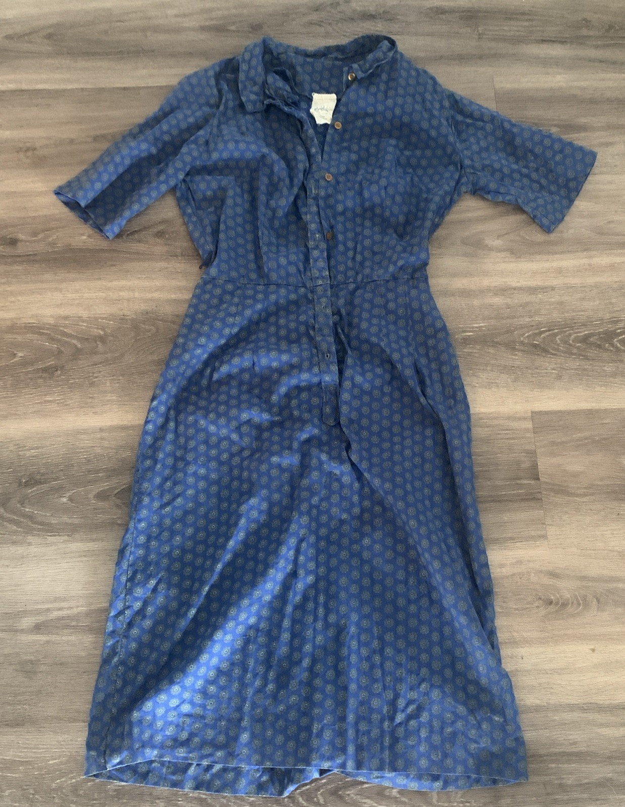 VTG 50s? Pat Perkins House Dress Blue Green Flowers Size 14 (Small)