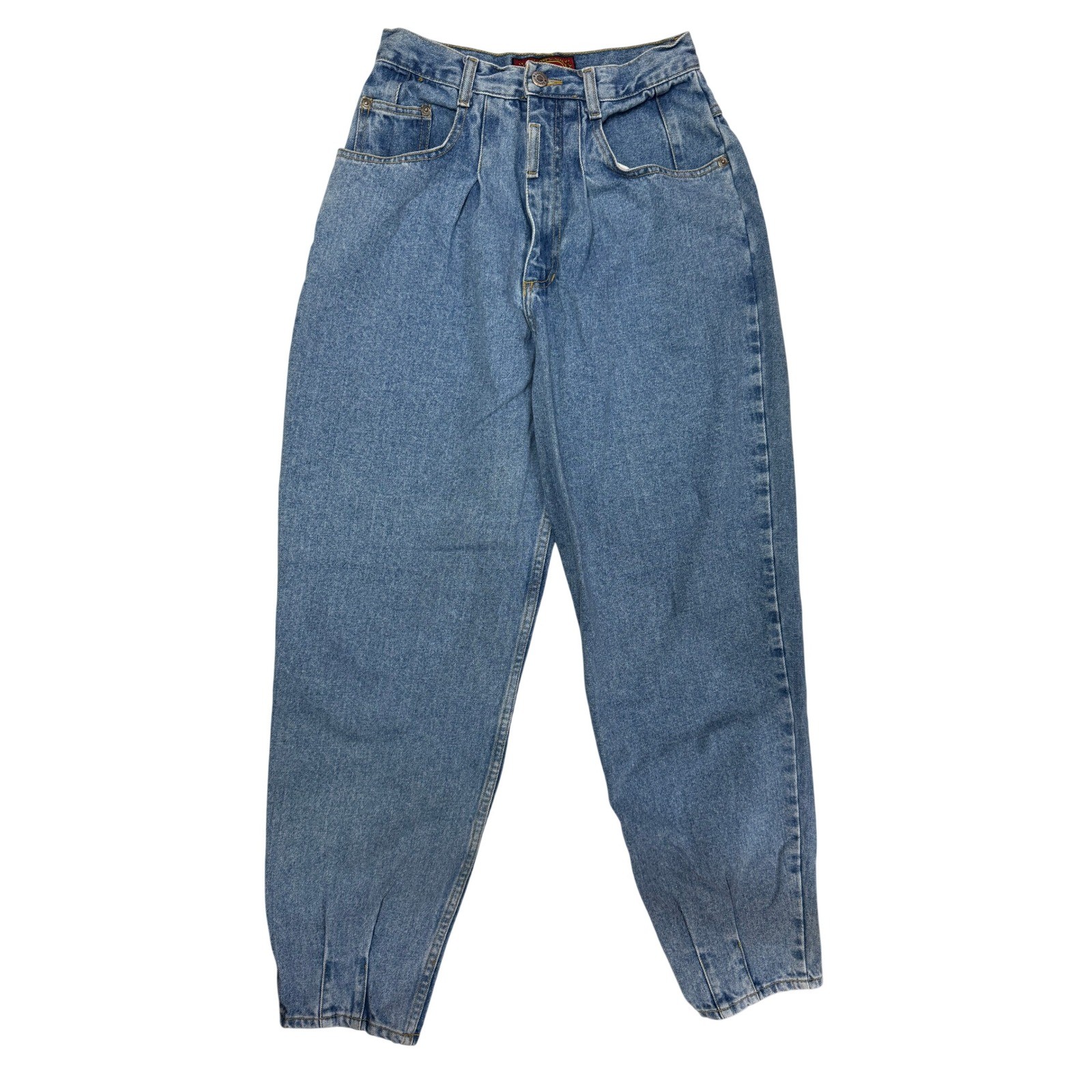 Vintage Bonjour High Waisted Pleated Mom Jeans Medium Wash Blue Denim 25×28