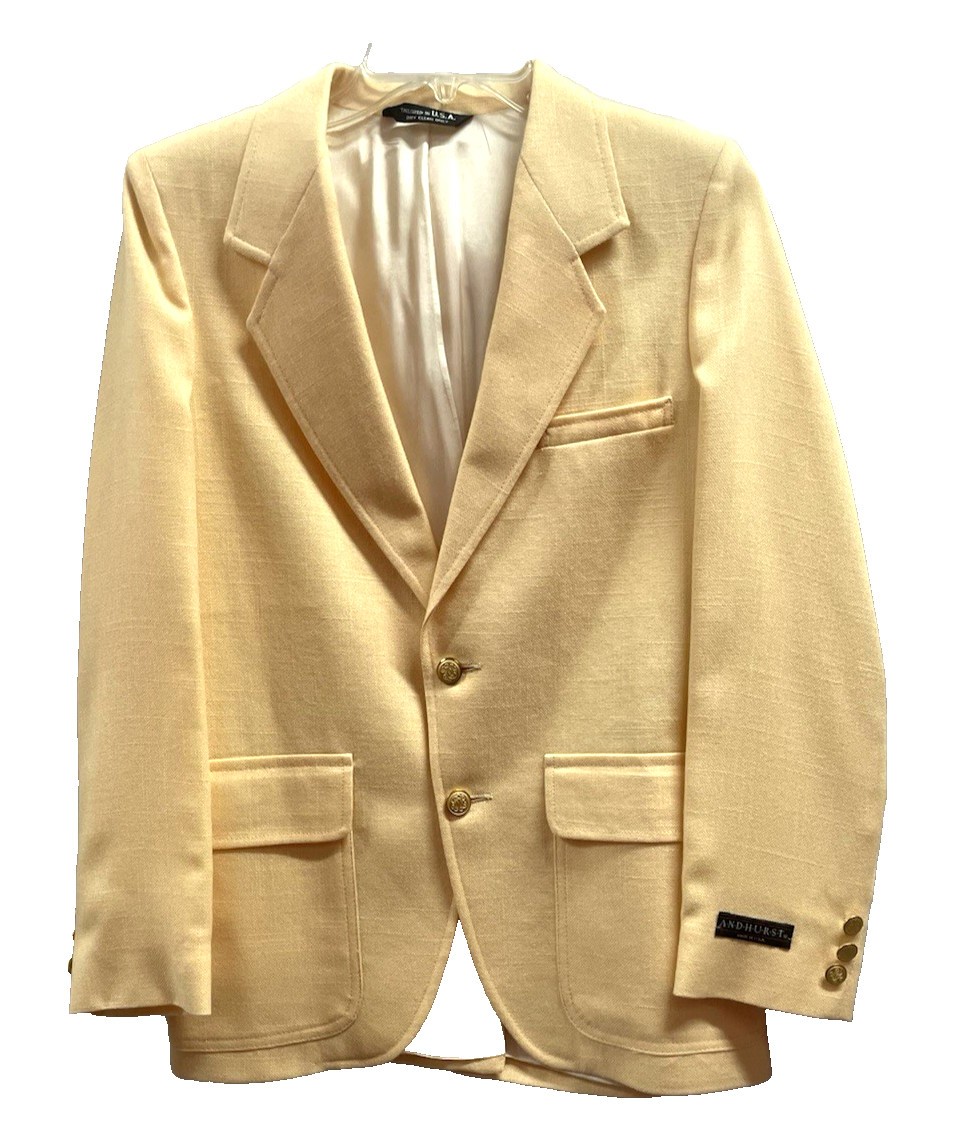 ANDHURST Women’s VTG 2-Button Lined Yellow Blazer Jacket USA Brass Buttons Sz SM
