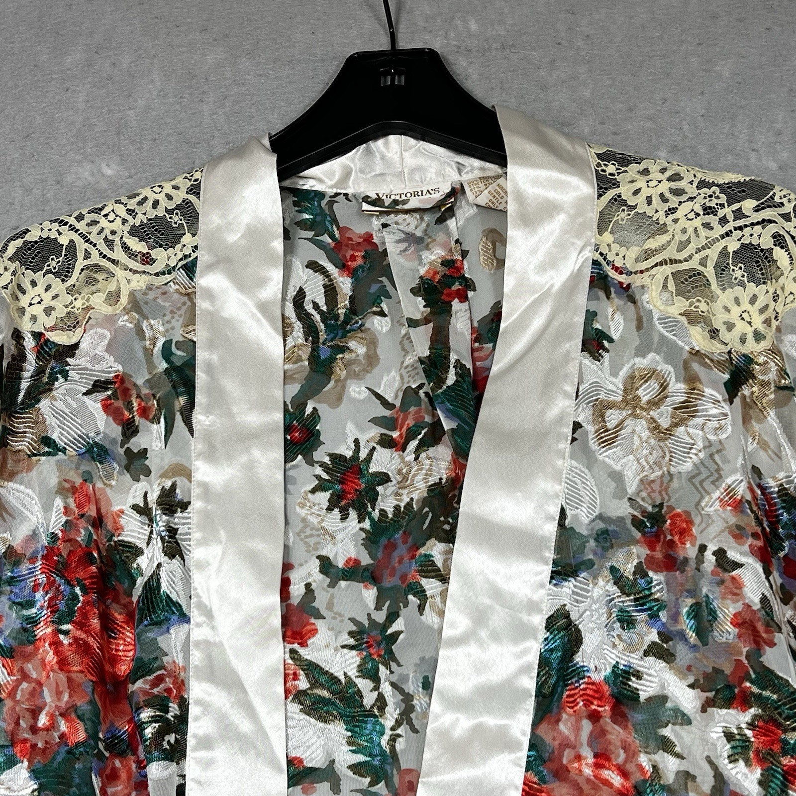VTG Victoria’s Secret Robe Womens Sz M/L Robe House Jacket Lace Floral Lingerie