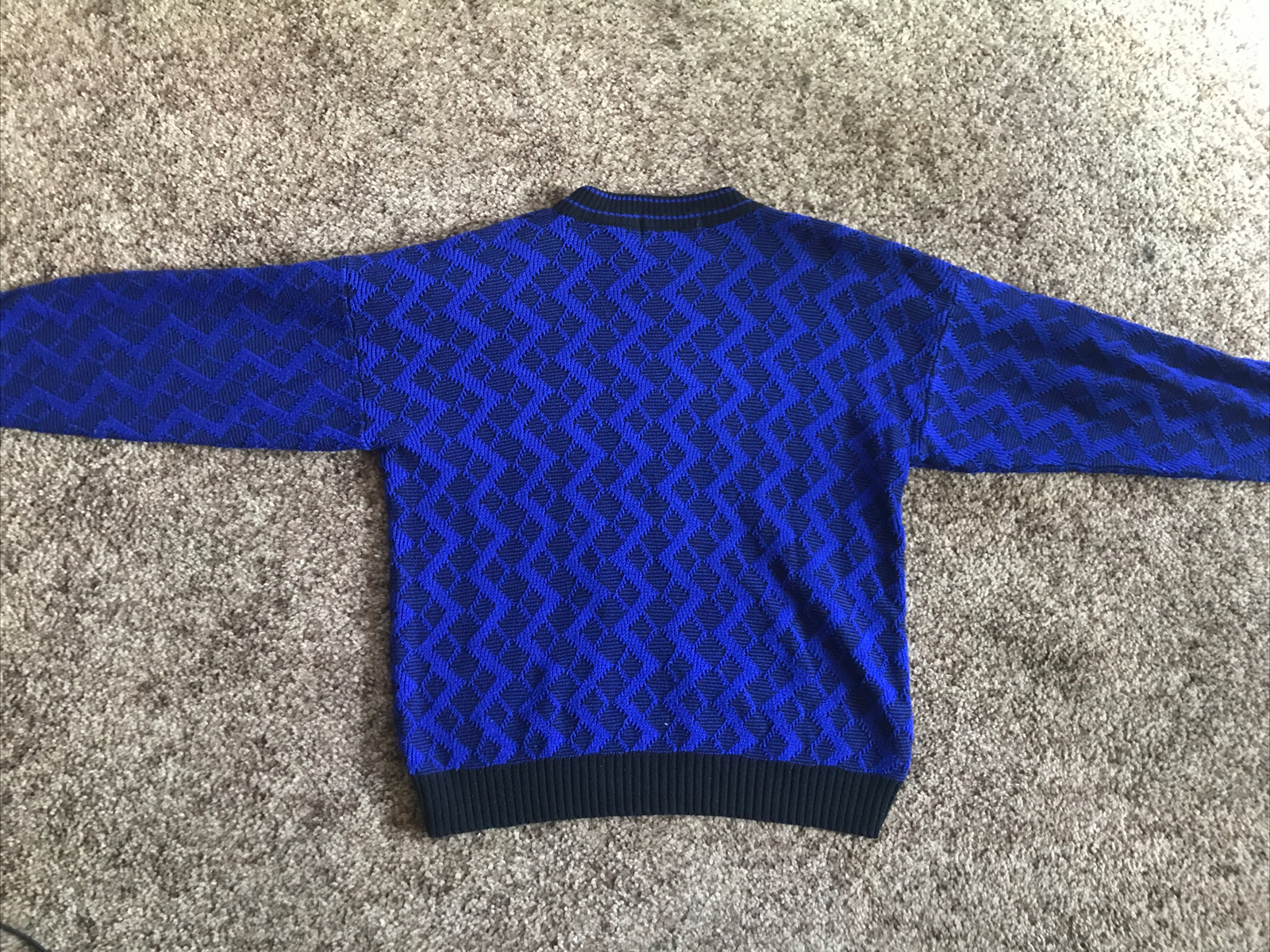 Vintage Women’s Sweater Large 80s 90s Geometric Blue Black Oversized Guam