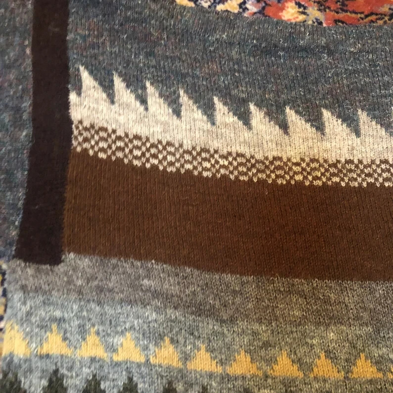 Vintage M Angela McCorqasdah Pullover Sweater Hand Frame Knitted Geometric