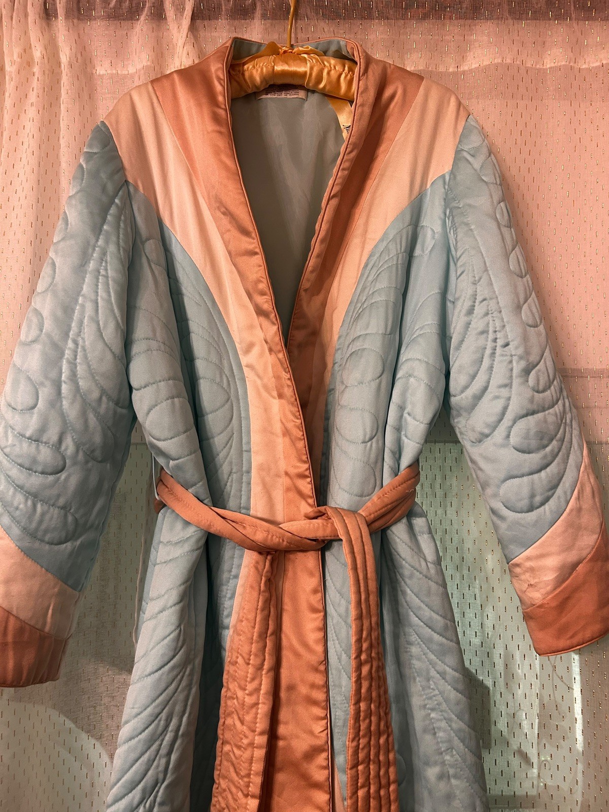 Vintage Christian Dior Lounge Wear Robe – Long Pastel Blue & Pink Belted Robe