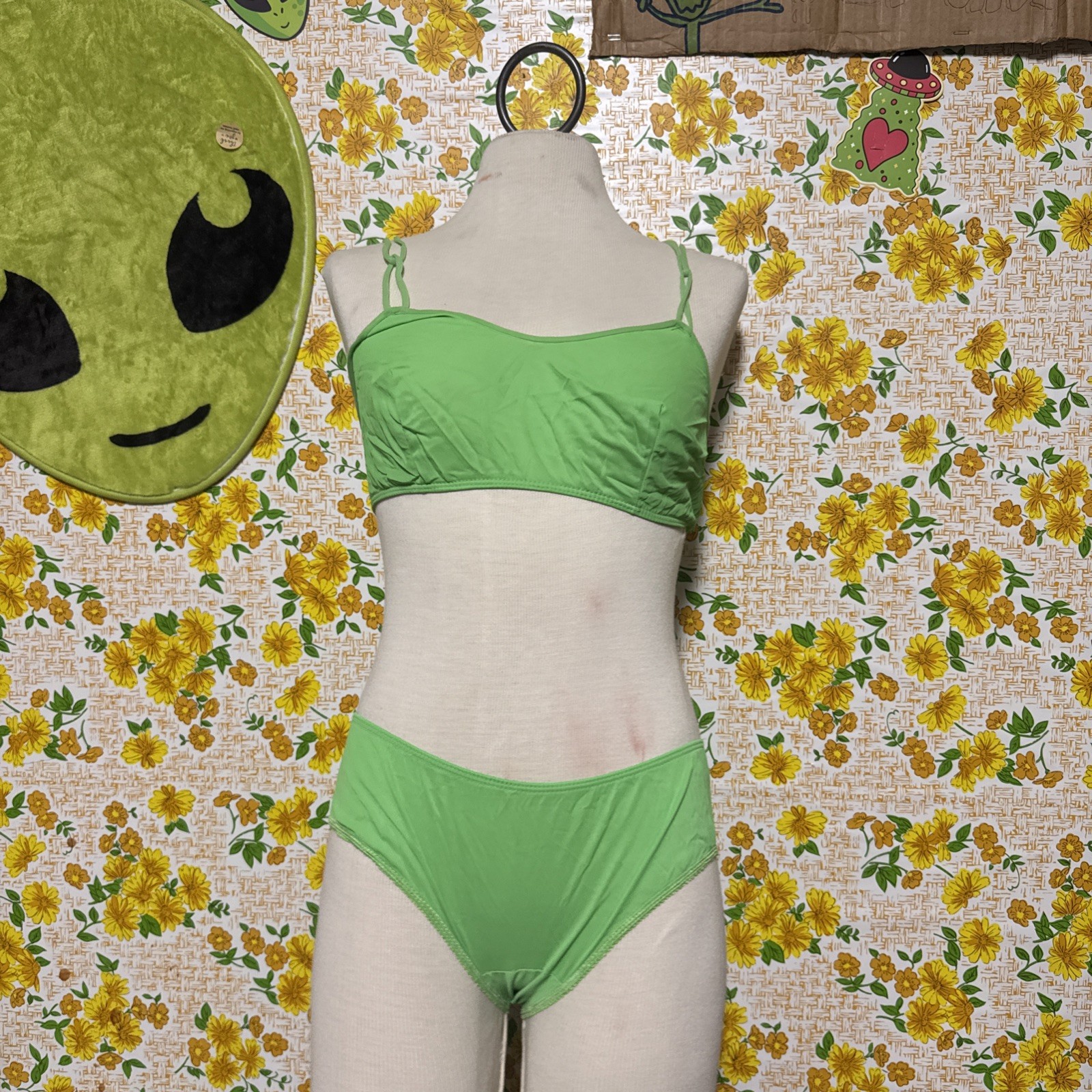 Vintage Retro Groovy Highlighter Green 3piece Lingerie Sleep Set Sexy Set