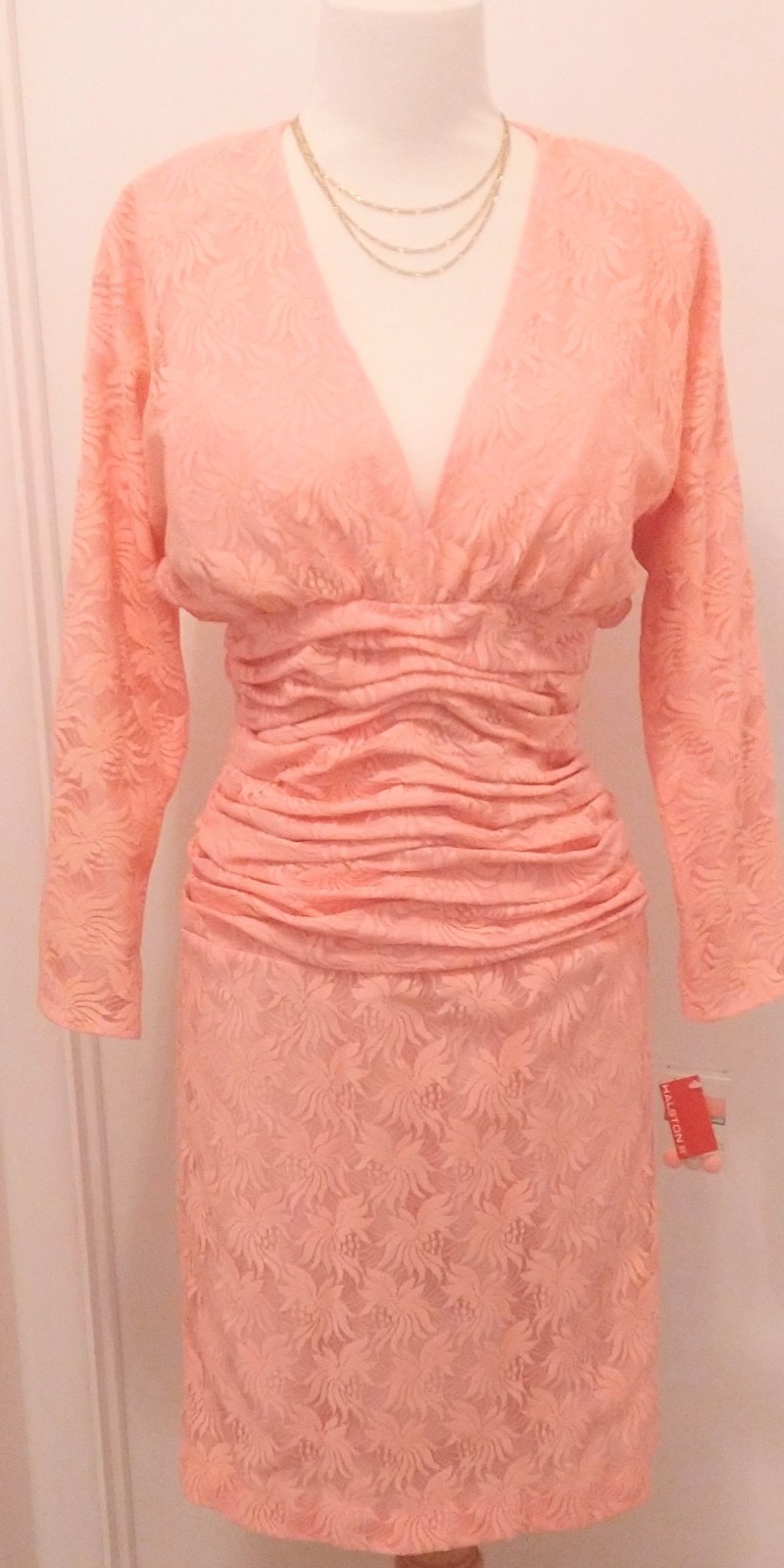HALSTON III PEACH LACE DRESS VINTAGE 80s NWT