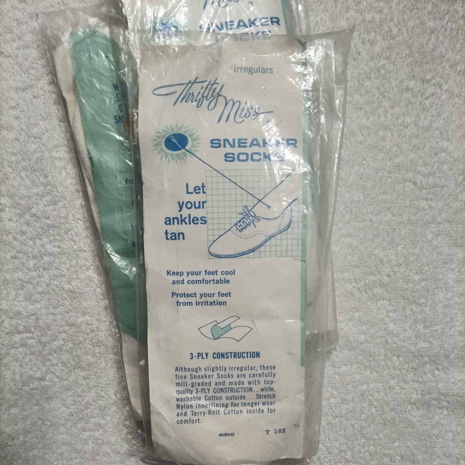 Vintage Thrifty Miss White Sneaker Socks Low Cut No-Show Cotton/Nylon Size 10-11