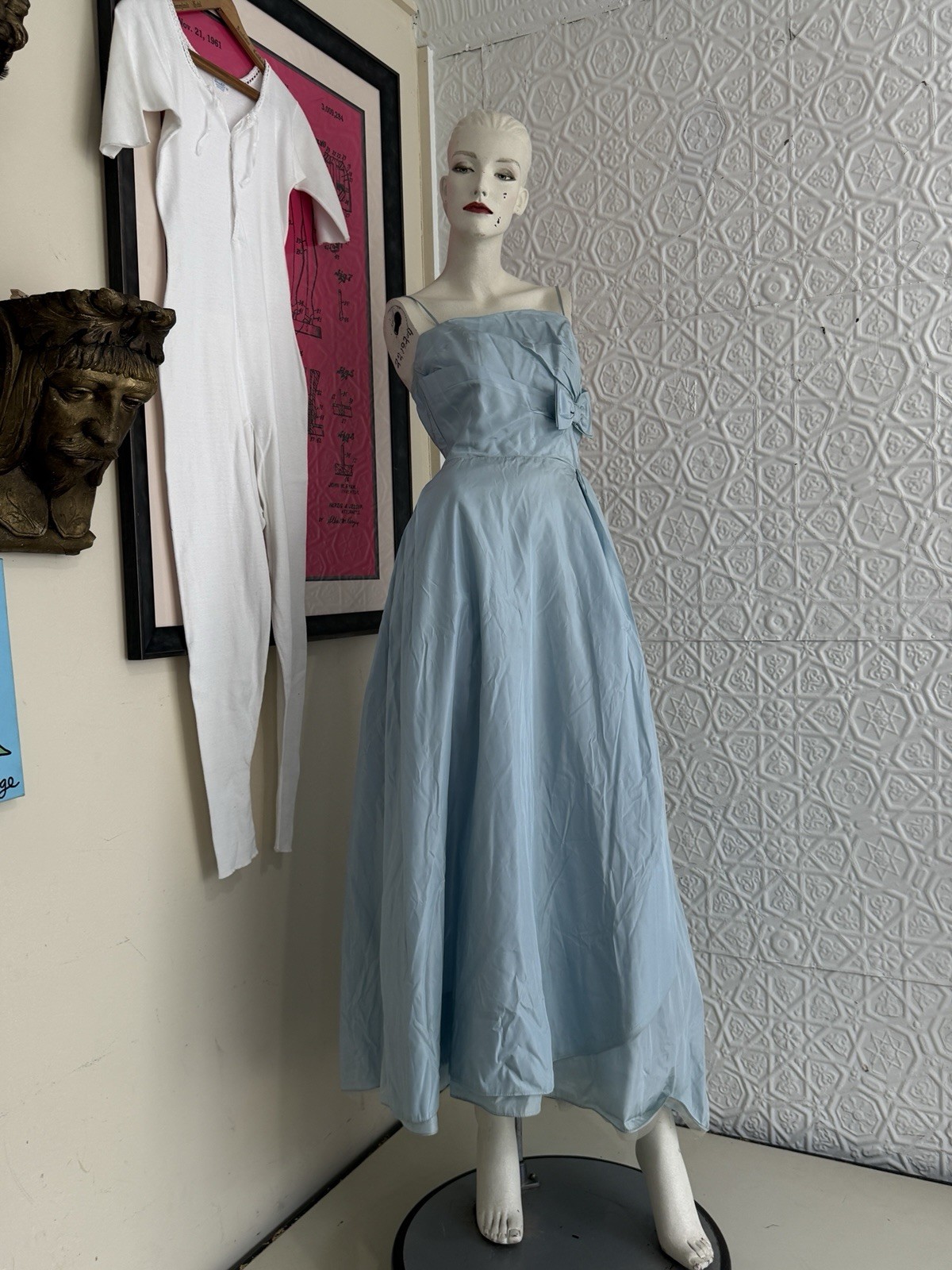 vintage 1950s gown baby blue taffeta bridesmaid prom small xs prom dress bridal