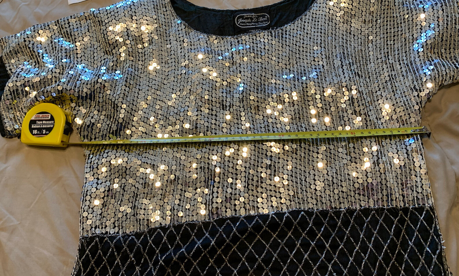 Vintage 80s Jean for Joseph le Bon Silver Sequin Top 100% Silk Party Evening S