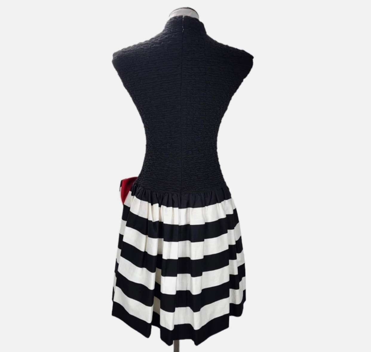 Vintage 80s Huey Waltzer Darcy Party Dress Size S Striped Drop Waist Full Skirt