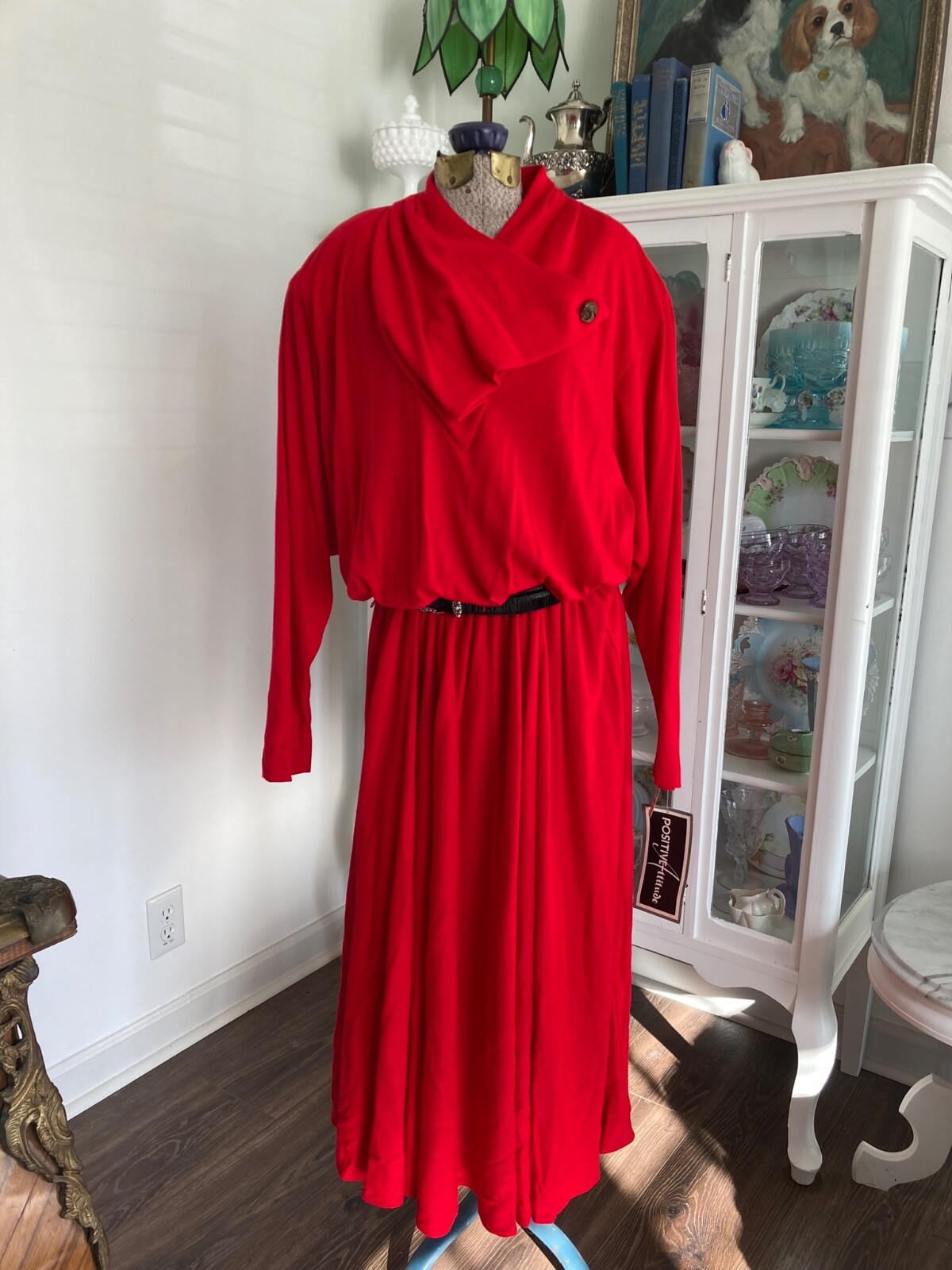 NOS Vintage 1980s SPEIGEL Red Jersey KNIT Dress Size 18 Bust 46