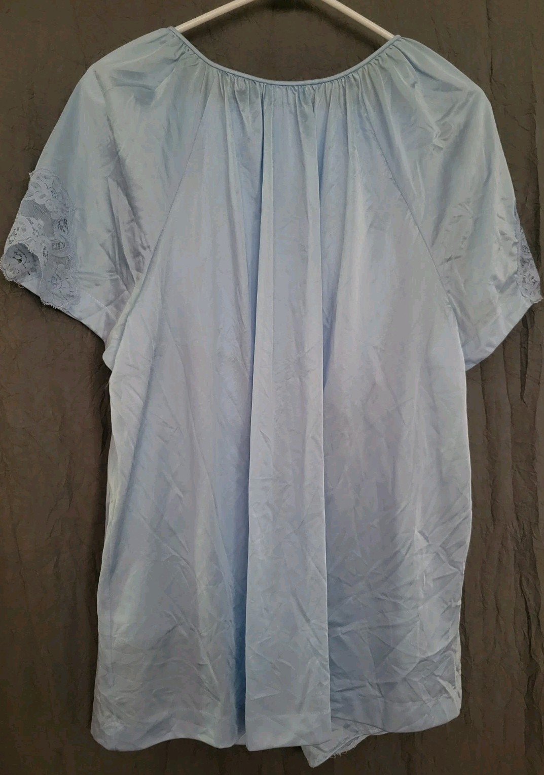 Vintage Lorraine Pajama Set 1X Blue Nylon Lace 2 Pc USA Sleepwear Womens