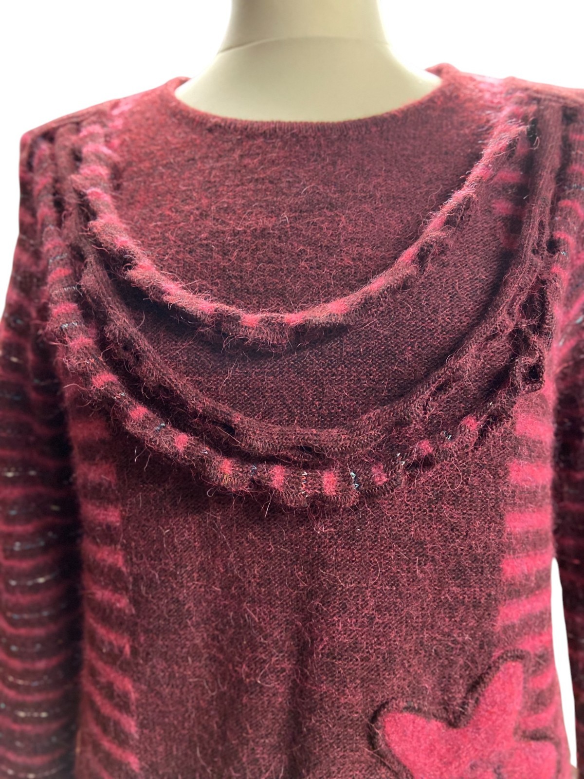 Vintage Red Hand Knit Women’s Sweater | Cozy Long Sleeve Pullover | Size S/M