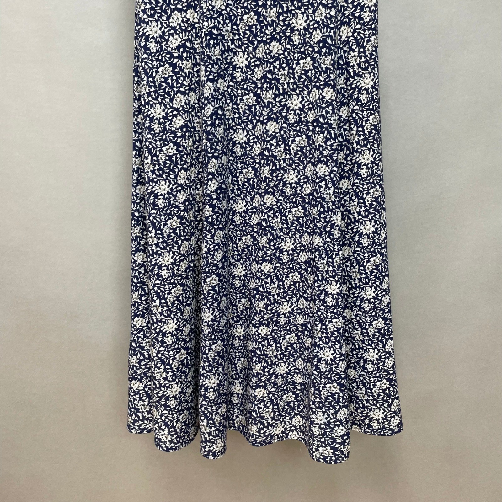 Vintage Paris Sport Club Dress Navy Floral Midi Faux Pearl Button Juniors Size 3