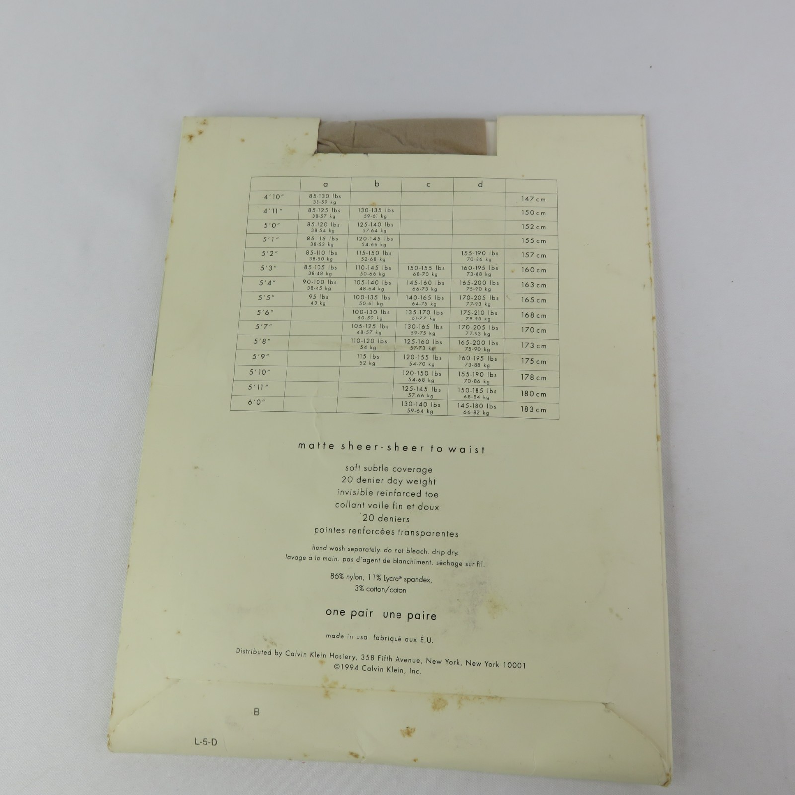 Vintage Calvin Klein Matte Sheer Pantyhose Size B Buff NOS Sheer to Waist