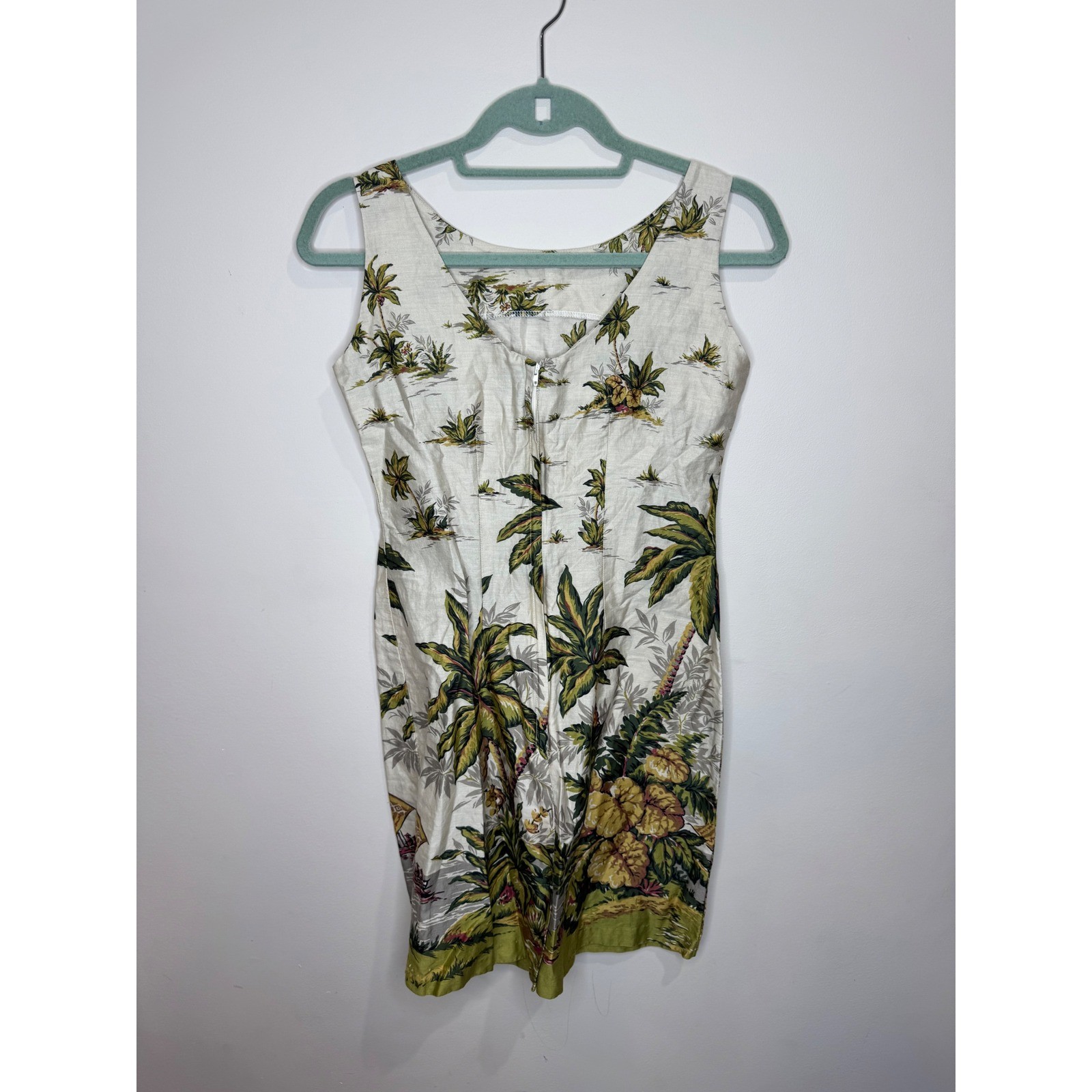 Vintage Reyn Spooner Hawaiian Shift Dress Sz XS Cotton Palm Trees