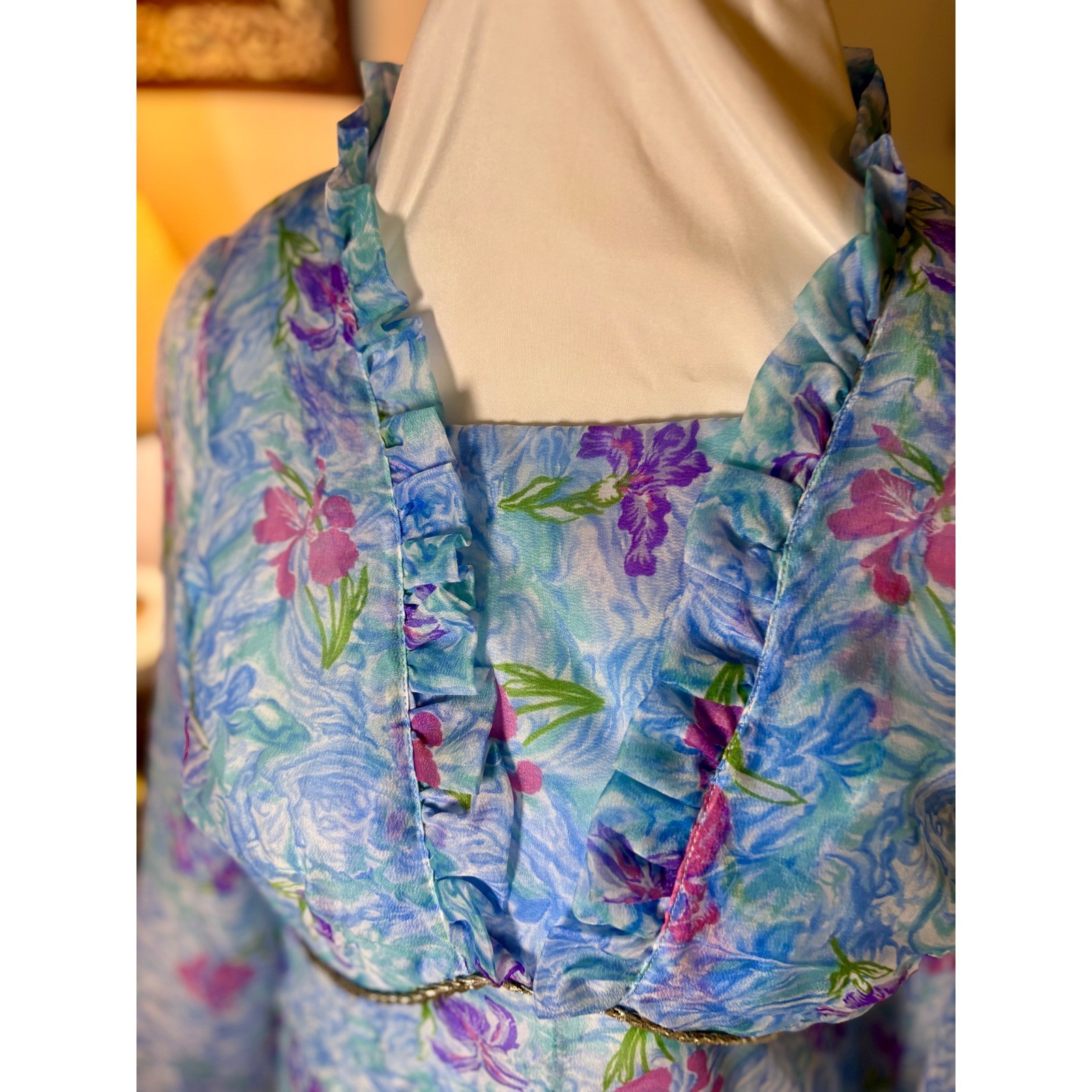 Vintage 60s Mad Men flower Dress Set, Sheer Layered Gown Bell Sleeve S/M