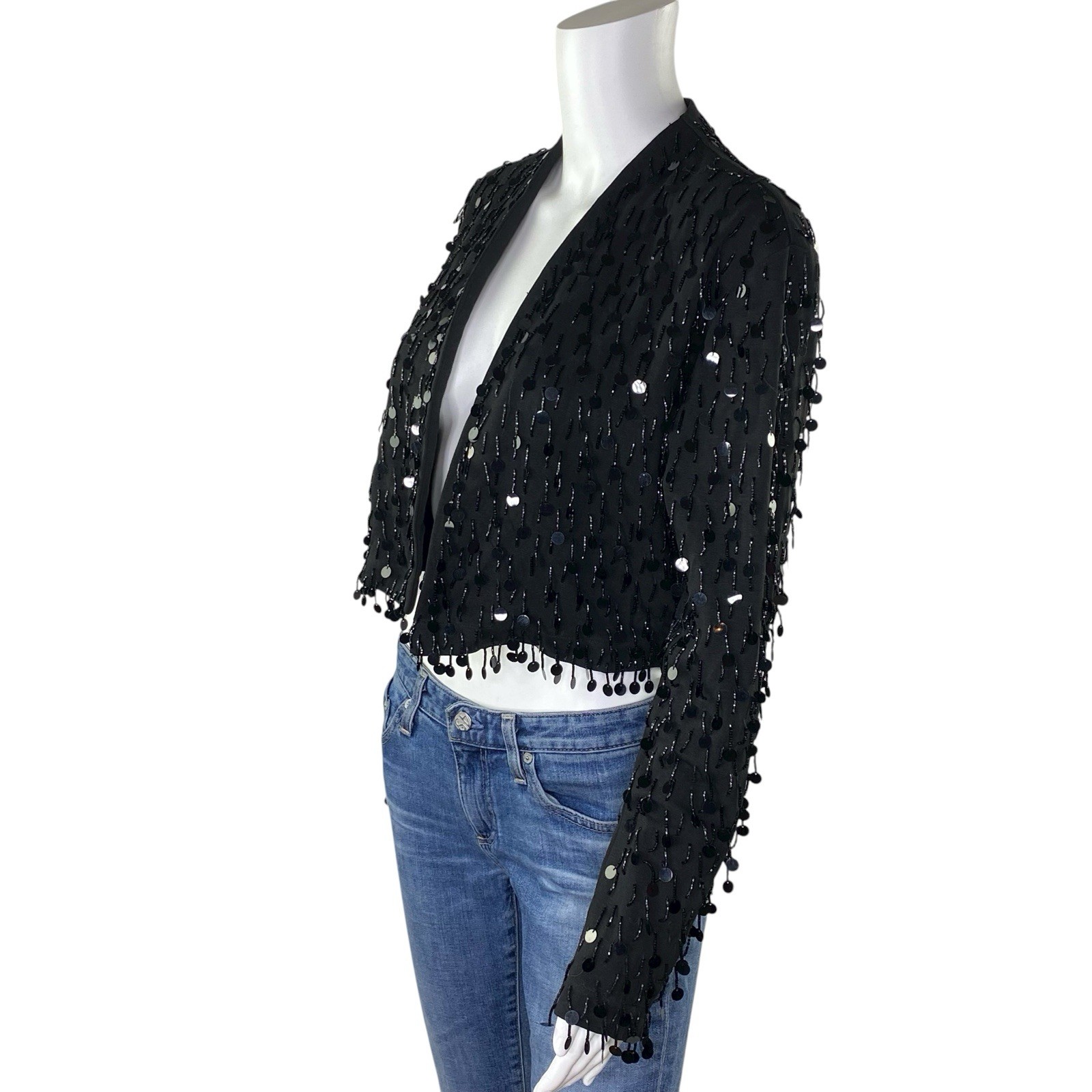 Vintage Vivienne Tam East Wind Code 80s 90s Black Beaded Sequin Bolero Jacket 1