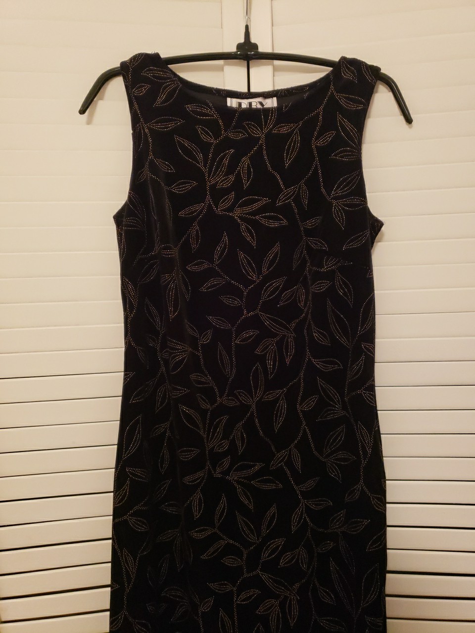 Black Velvet DBY Gown Dress With Gold Embossed Leaf Y2K Women’s Size Small