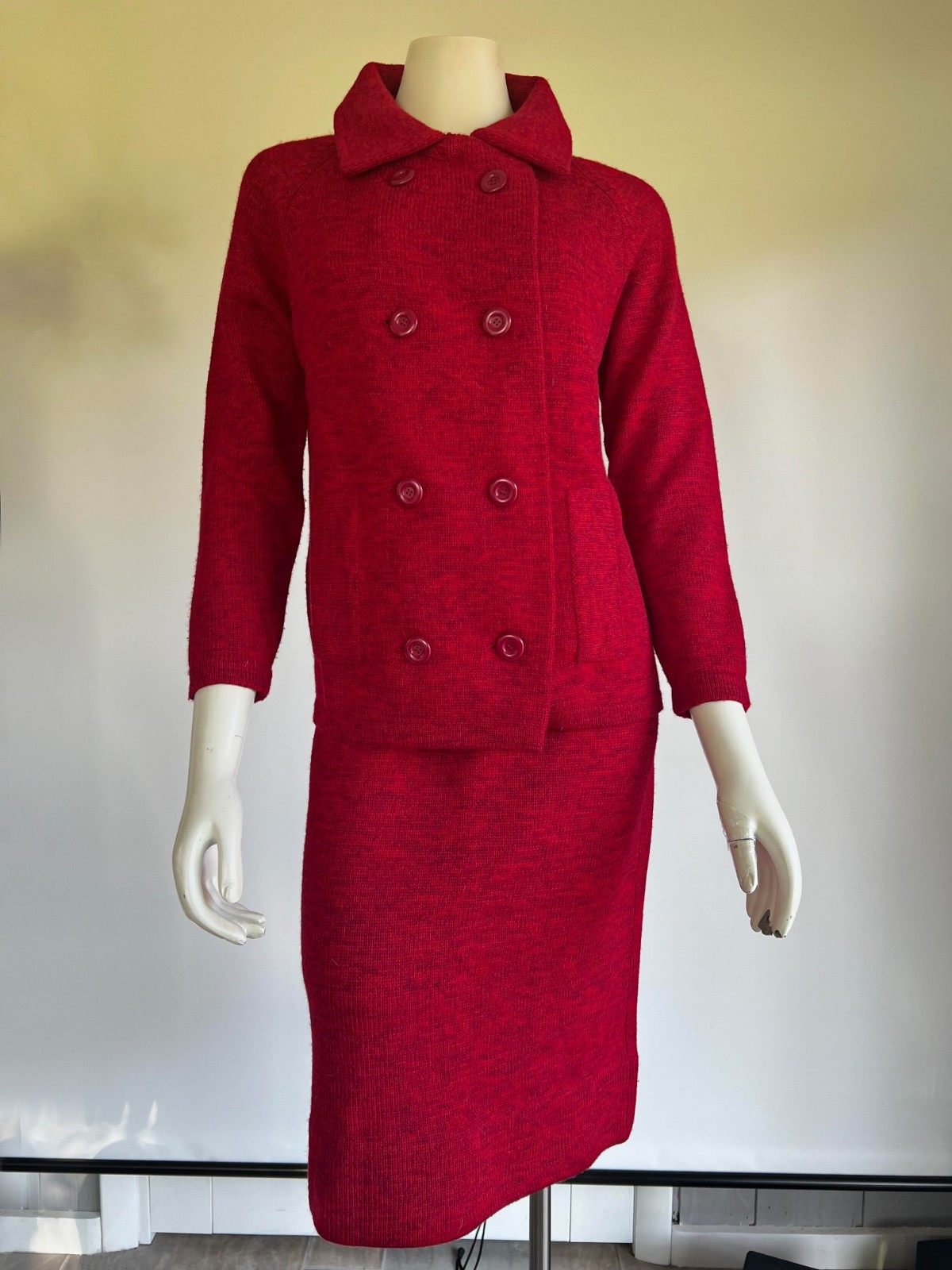 Vintage 1970s GOLDWORM Red Wool Sweater & Skirt Holiday Fall Set Dress S/M