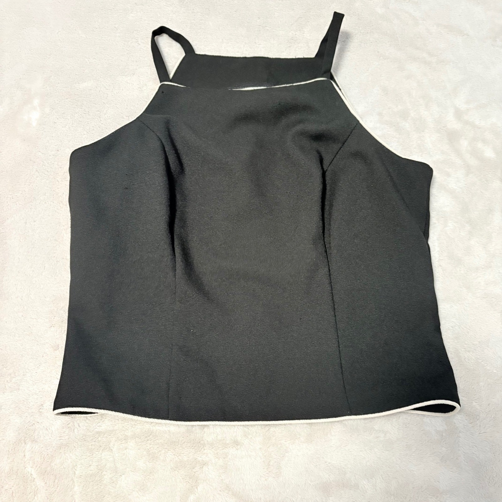 Byer Too! Vintage High Neck Crop Top Black Contrast Piping Sleeveless