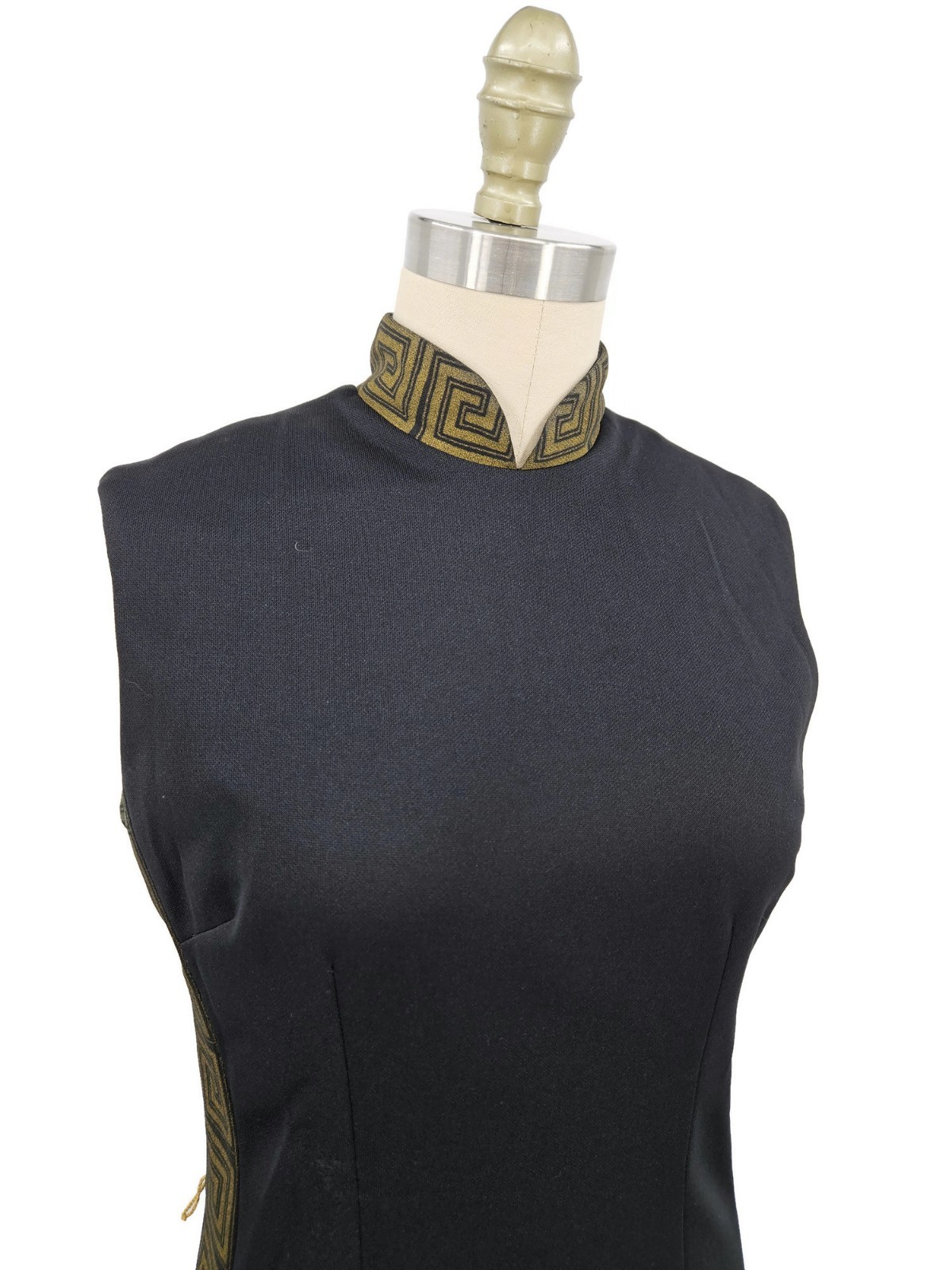 Vtg Alfred Shaheen Black Gold Cheongsam Dress Womens 10 Asian Inspired Slit
