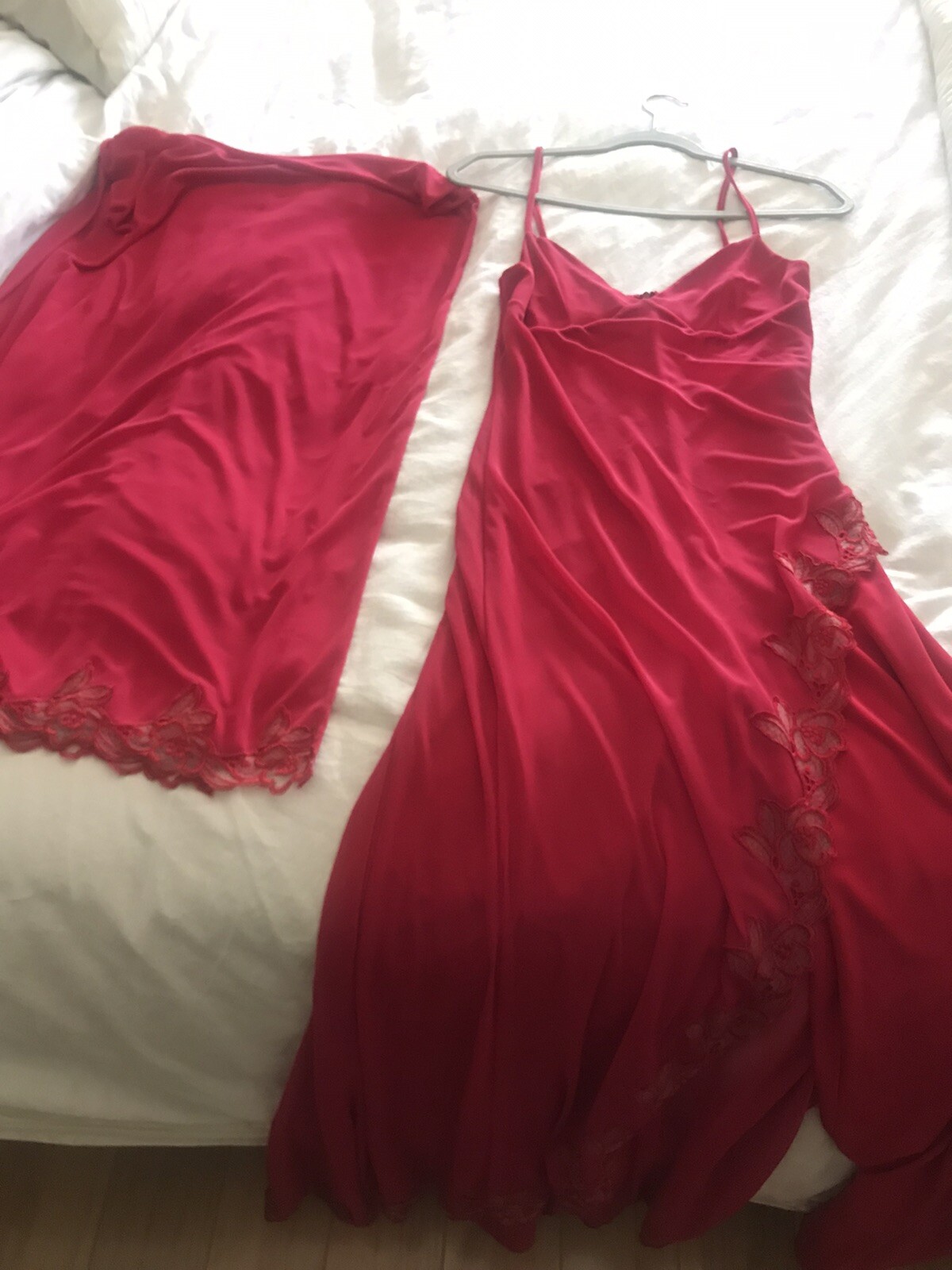 JEWEL RED EVENING COCKTAIL STRAPPY DRESS PANT SUIT/WRAP SCARF MADE IN PARIS