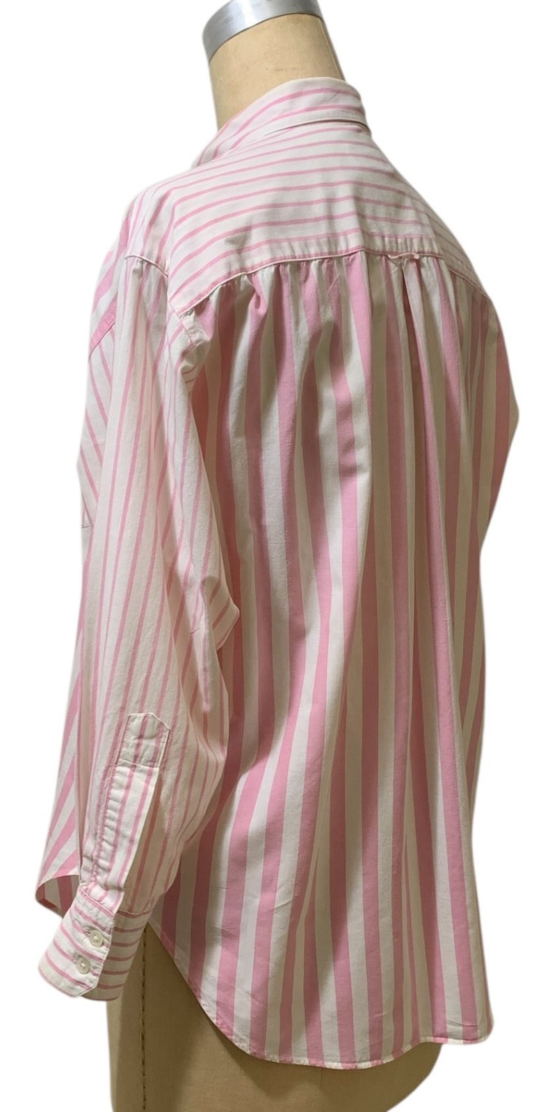 BANANA REPUBLIC Vintage 80s/90s Women’s LS Pink Cotton Stripe Blouse Shirt Sz S
