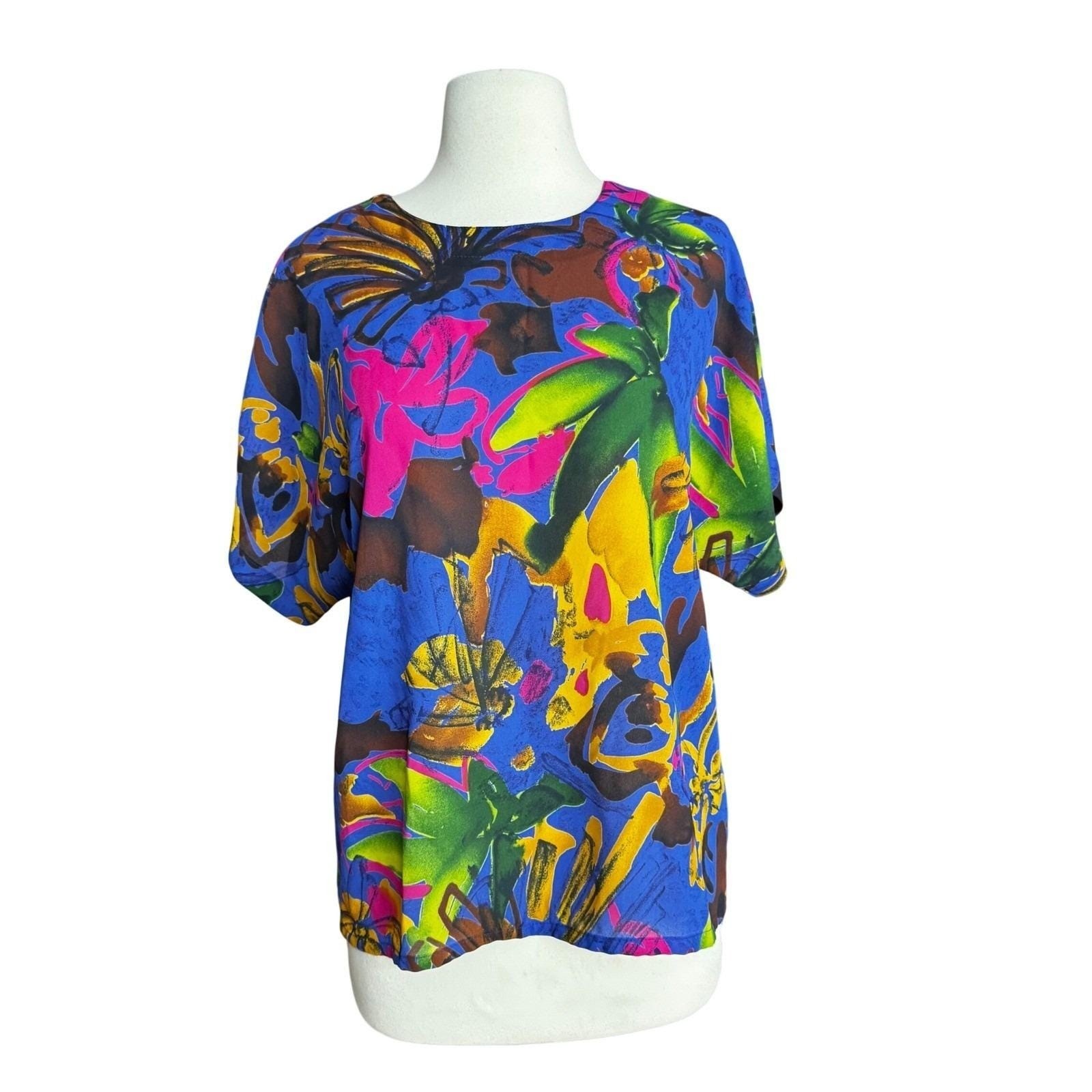Vintage 90’s Women’s Medium Abstract Floral Print Shirt Art to Wear Funky
