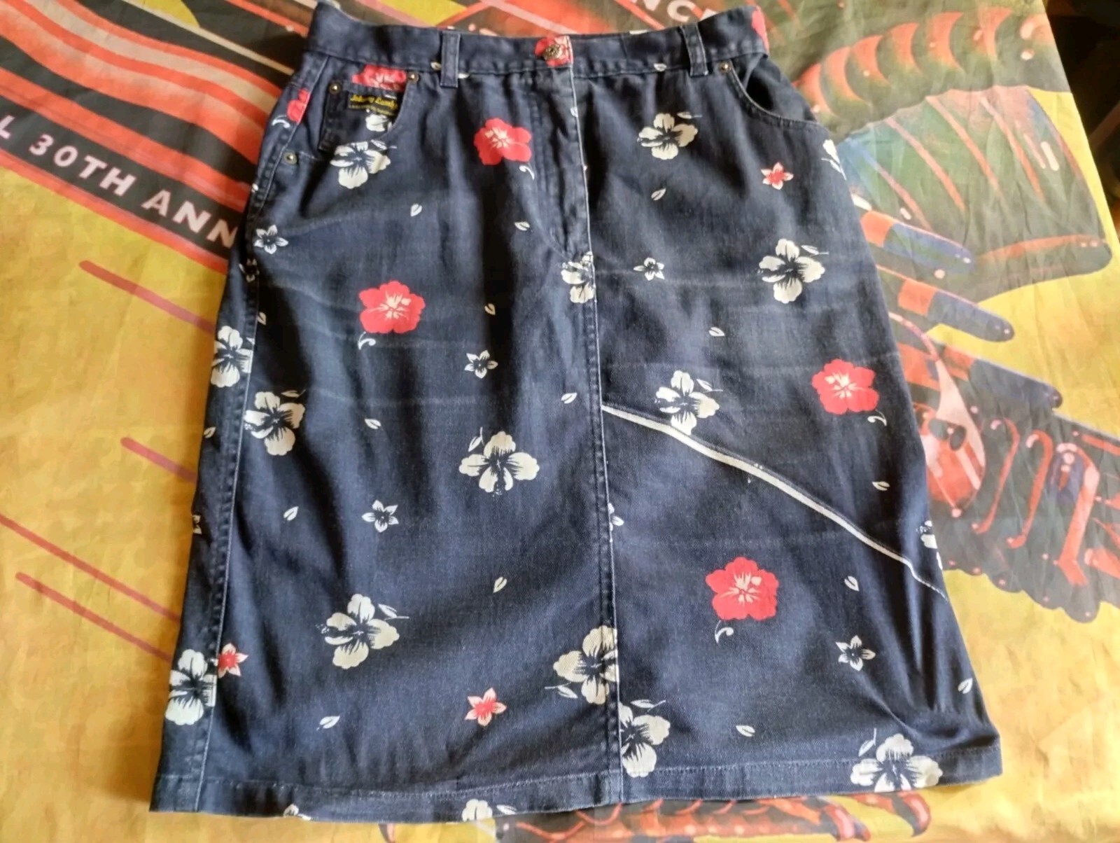 Vintage Johnny Lambs 90s Cotton Denim Skirt, Made in Italy XL SKIRT RARE FLOREAL