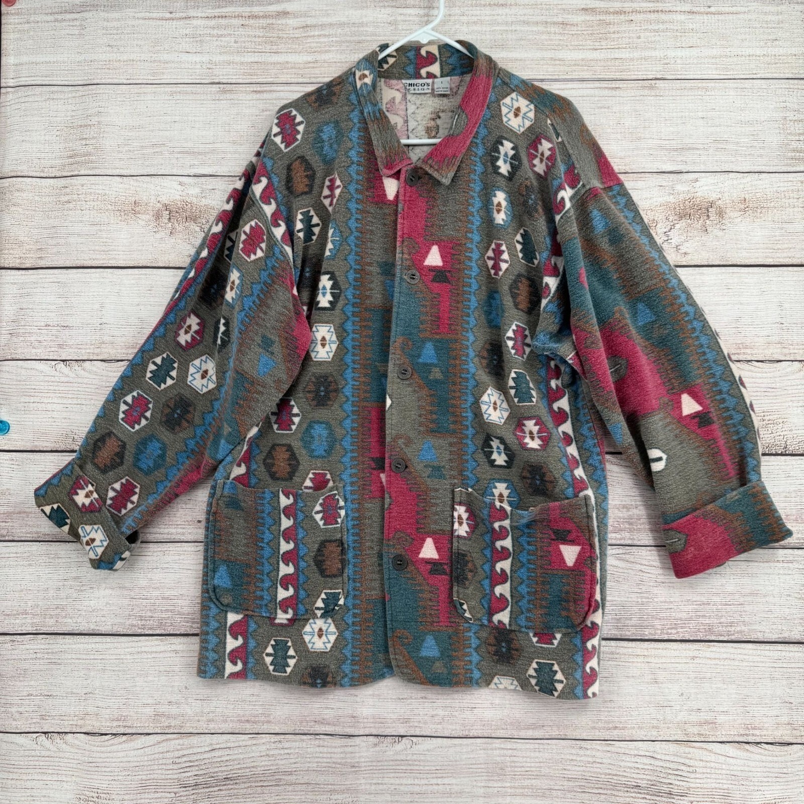 Vintage Chico’s Design Southwest Print Button Down Shacket Women’s Size Large