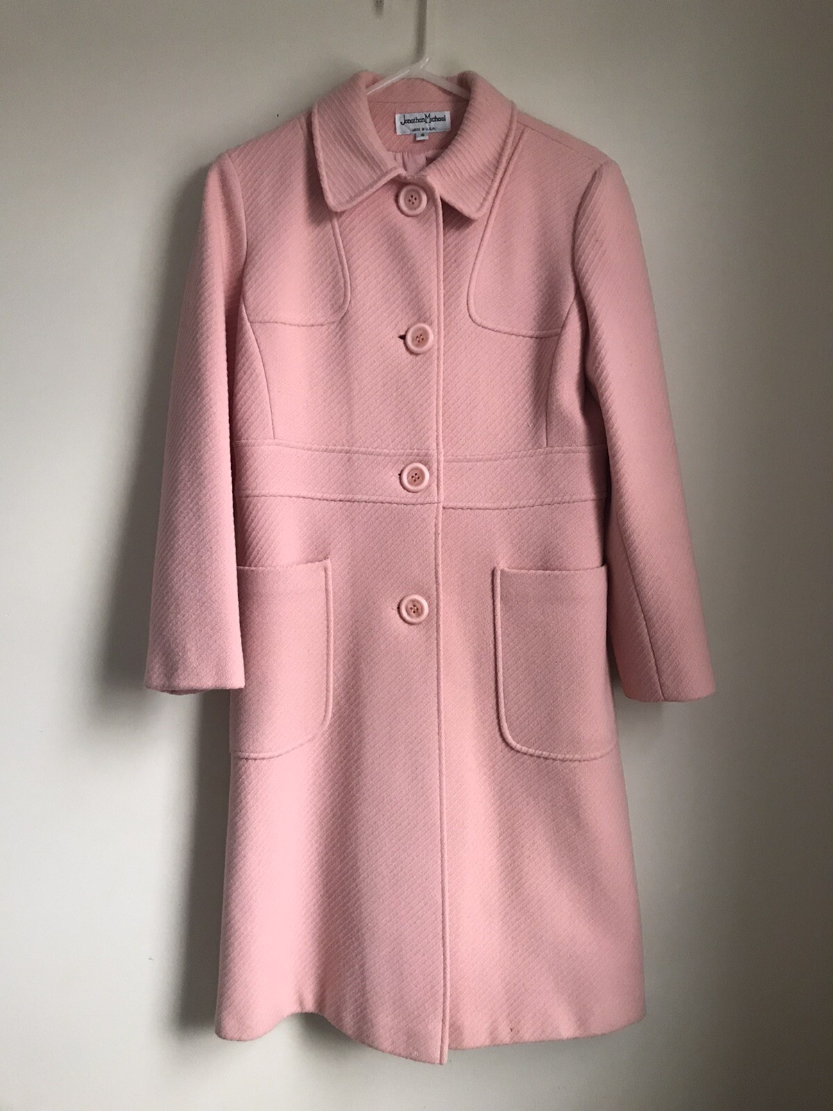 Vintage Jonathan Michael Coat Pink Buttons Womens S M Queens Gambit 60s Retro