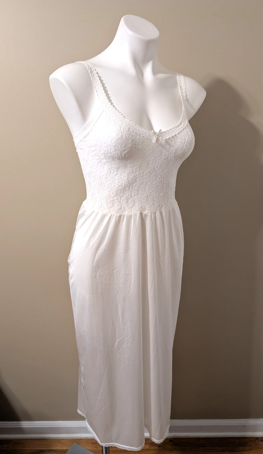 Vintage BESTFORM 1457 Full-Slip/Slip Dress Lingerie Stretch Lacy Top White Sz 34