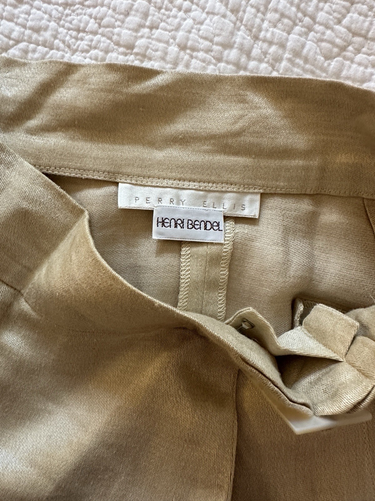 Vintage 1983 Perry Ellis Henri Bendel 100% Linen Wrap Midi Skirt Beige