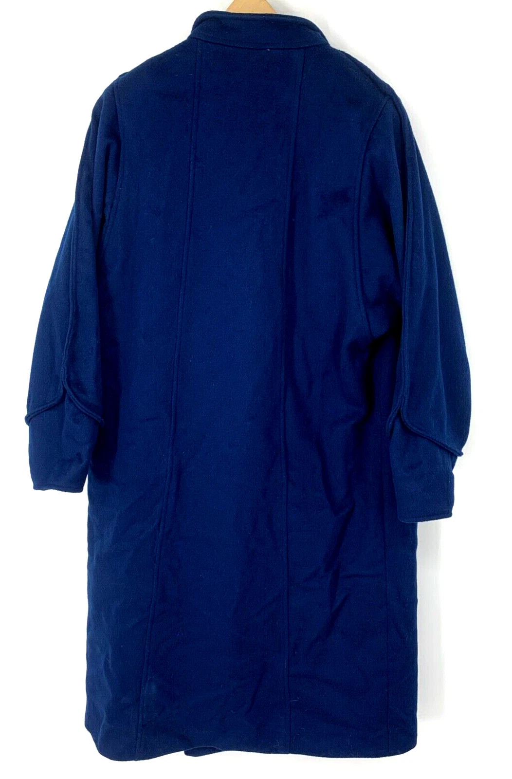 Vintage Ladies Wool Long Trench Coat Portrait by Stevens Union Made in USA Blue