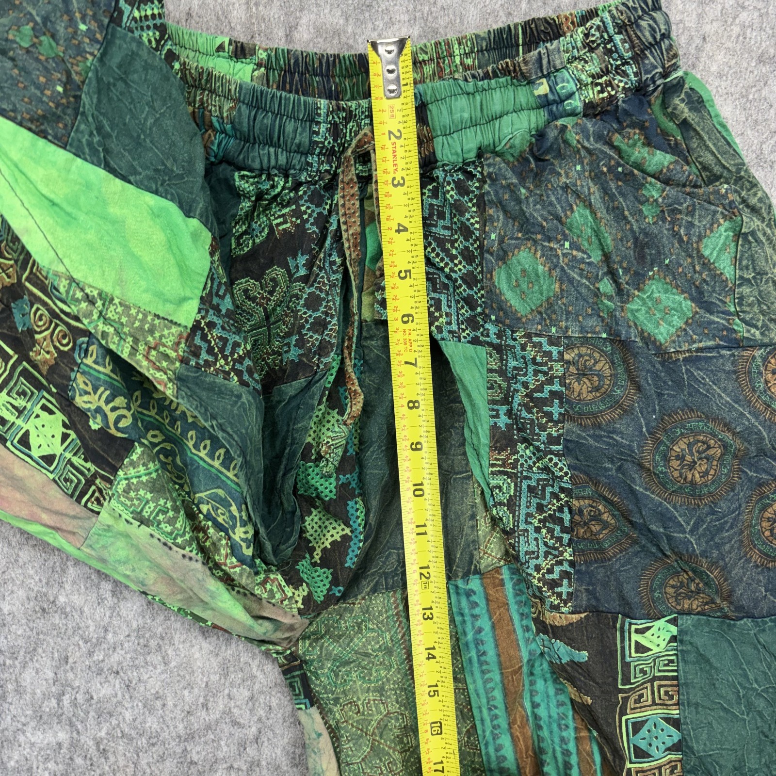 Vintage Kirat Pants Hareem One Size Patchwork Green 100% Cotton Patchwork Boho