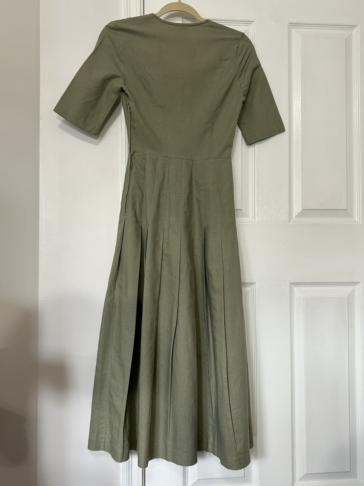 Vintage Laura Ashley Sage Green Linen Cotton Blend Pleated Dress