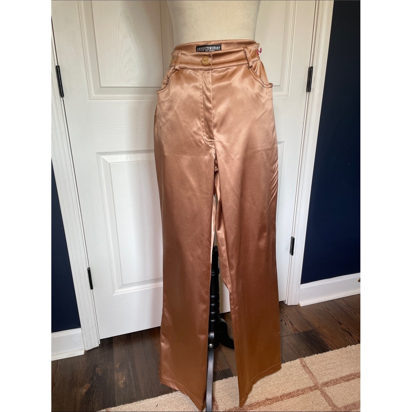 Vintage St. John Griffith & Gray Liquid Satin Wide Leg Pants Rose Gold Bronze 10