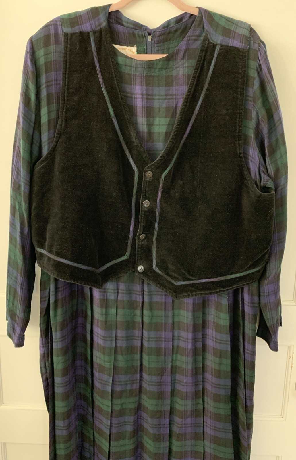 Country Wear Clothing Co. 16 Vtg Long Sleeve Plaid Dress & Reversible Vest