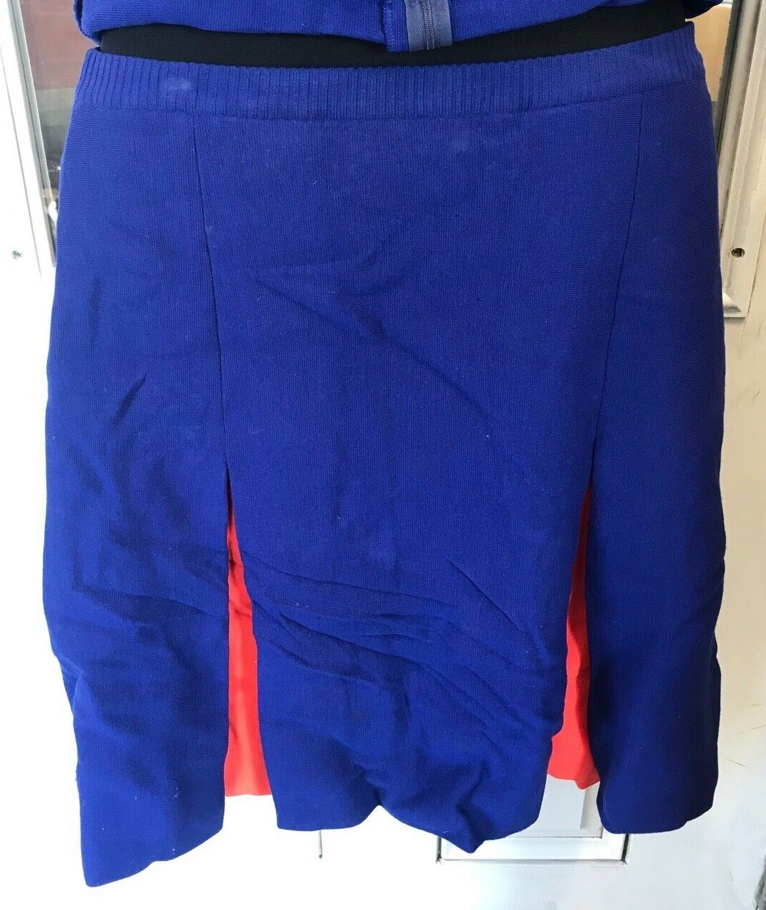Vintage 1970s Gino Paoli Italy 100% Wool Orange/Blue Skirt & Top Set Size 14